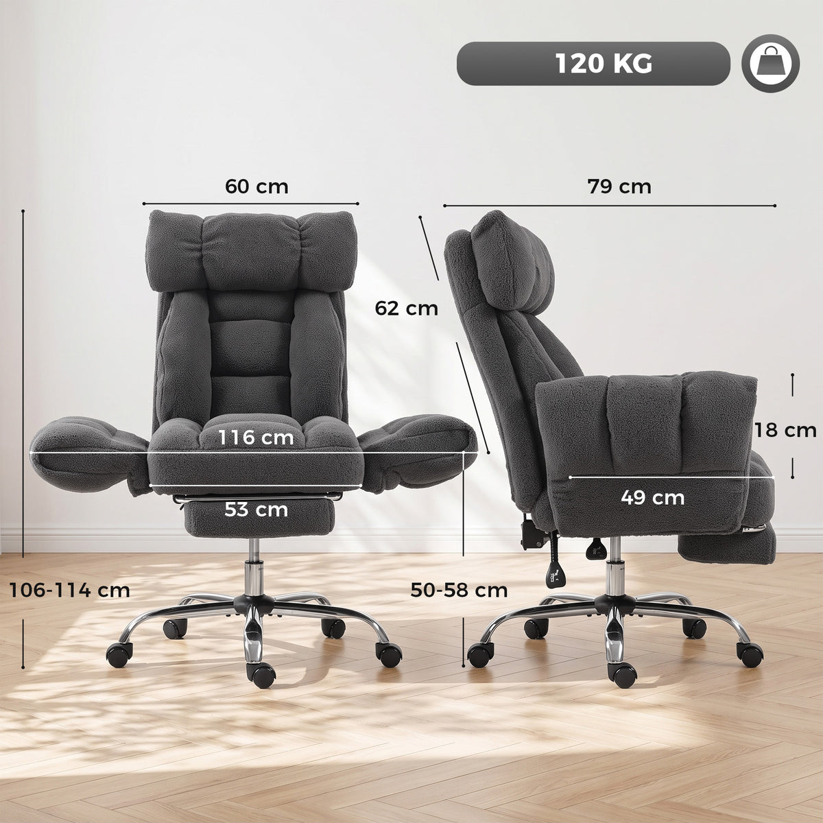 HOMCOM Criss Cross Office Chair with Flip-Up Armrests, Reclining Desk Chair with Wide Seat, Footrest, Wheels, Dark Grey