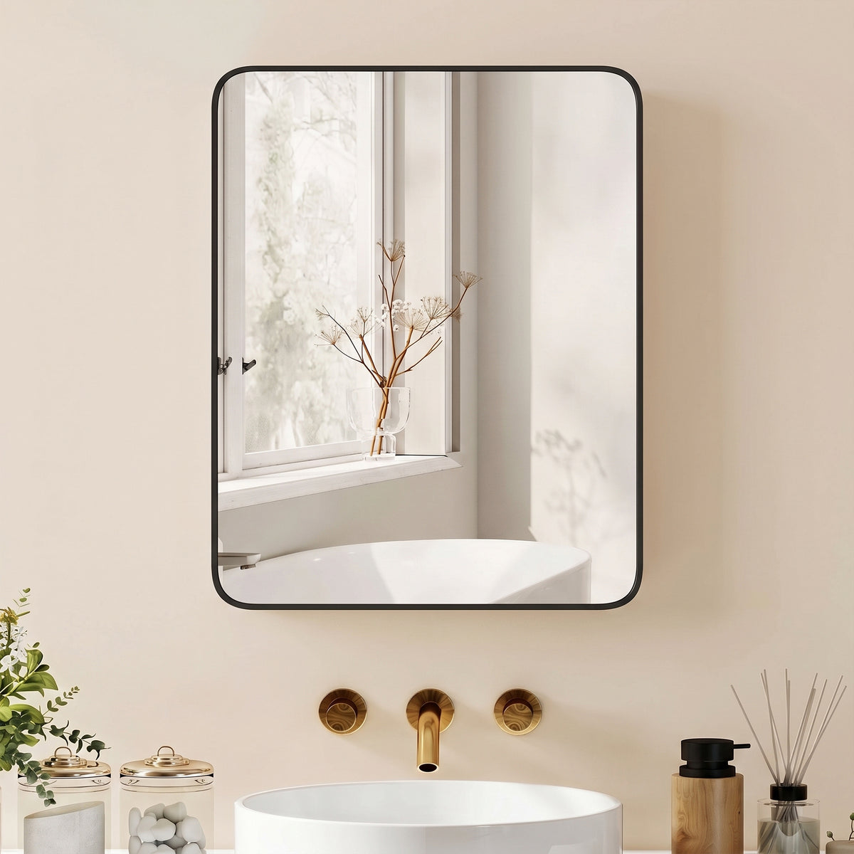 HOMCOM Bathroom Medicine Mirror Cabinet, Bathroom Wall Cabinet with Storage, Magnetic Door and Adjustable Shelf, Black