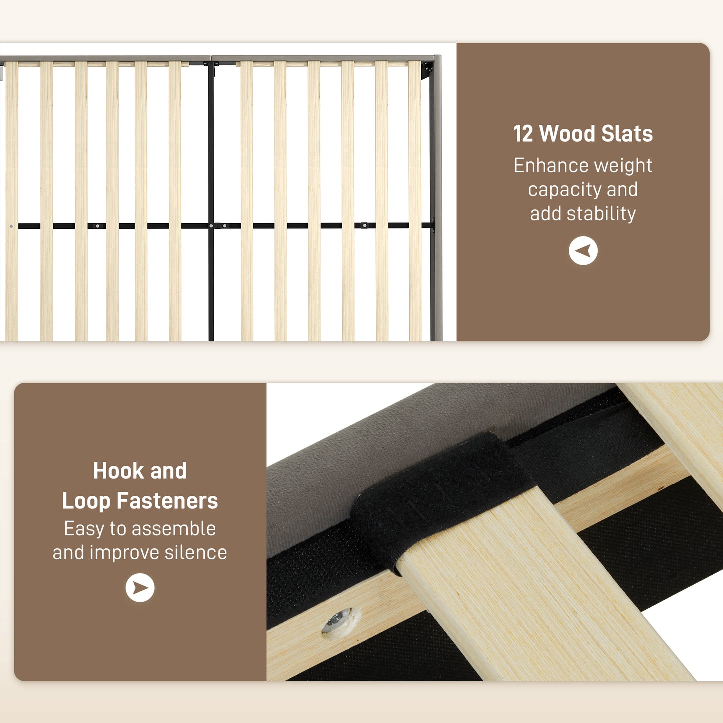 HOMCOM Double Bed Frame, with Velvet-Feel Headboard - Grey