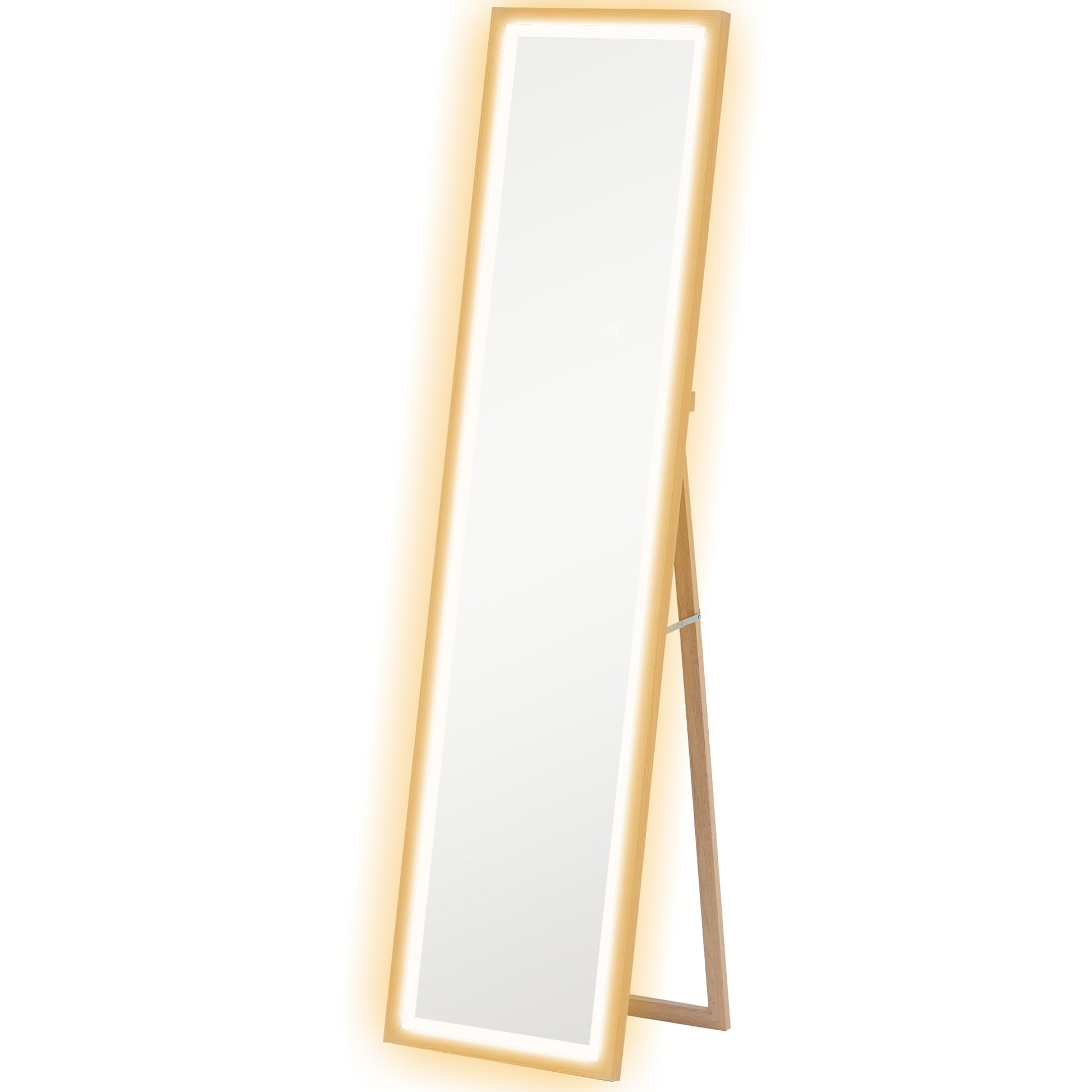 HOMCOM Full Length Mirror, with Adjustable Outer Light, Oak