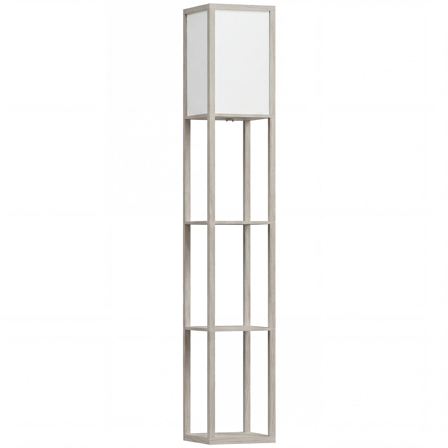 HOMCOM 3-Tier Floor Lamp with Shelves and Storage, Modern Corner Standing Lamp with Lampshade, Reading Light with Foot Switch for Living Room, Bedroom, Home Office, Bulb not Included, Oak