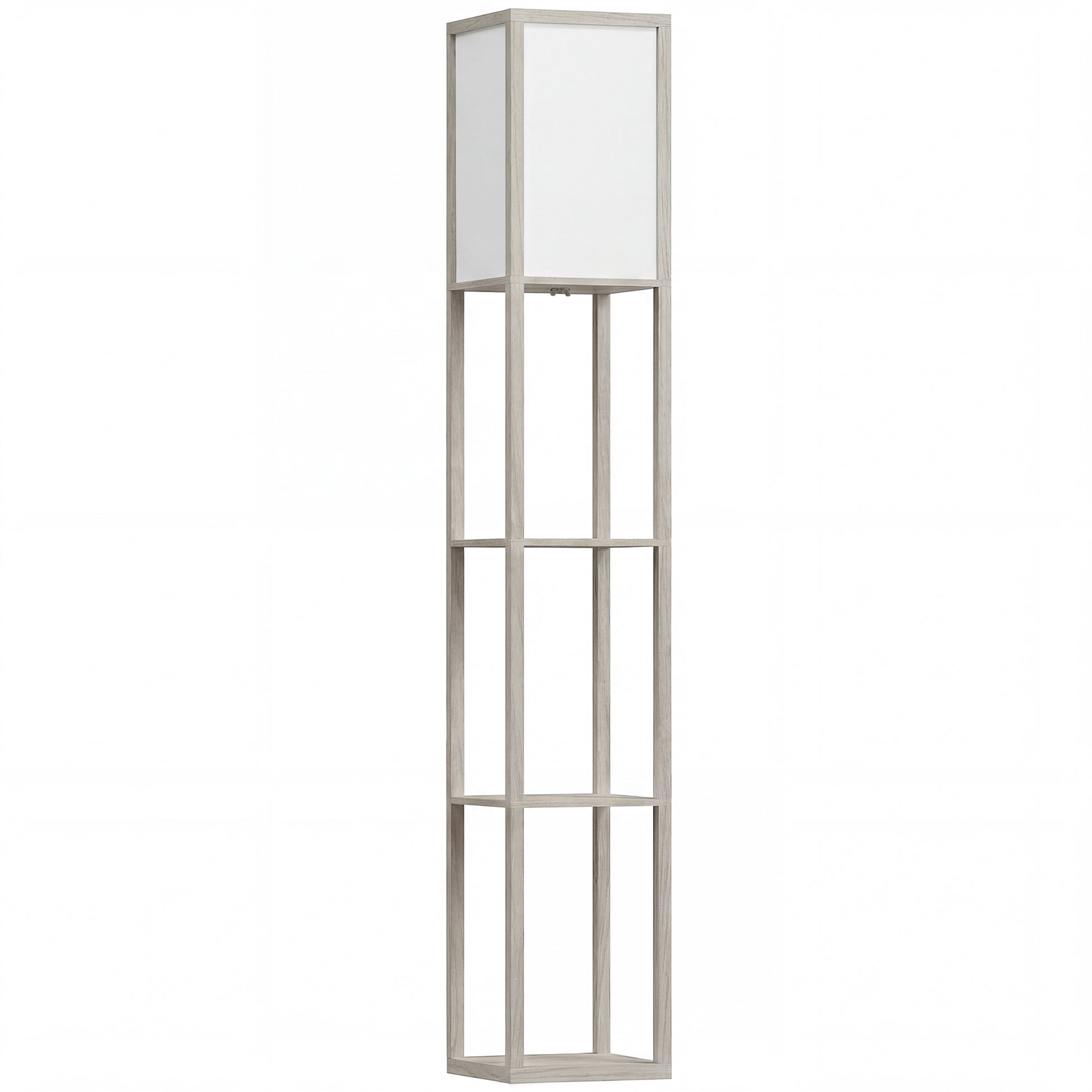 HOMCOM 3-Tier Floor Lamp with Shelves and Storage, Modern Corner Standing Lamp with Lampshade, Reading Light with Foot Switch for Living Room, Bedroom, Home Office, Bulb not Included, Oak