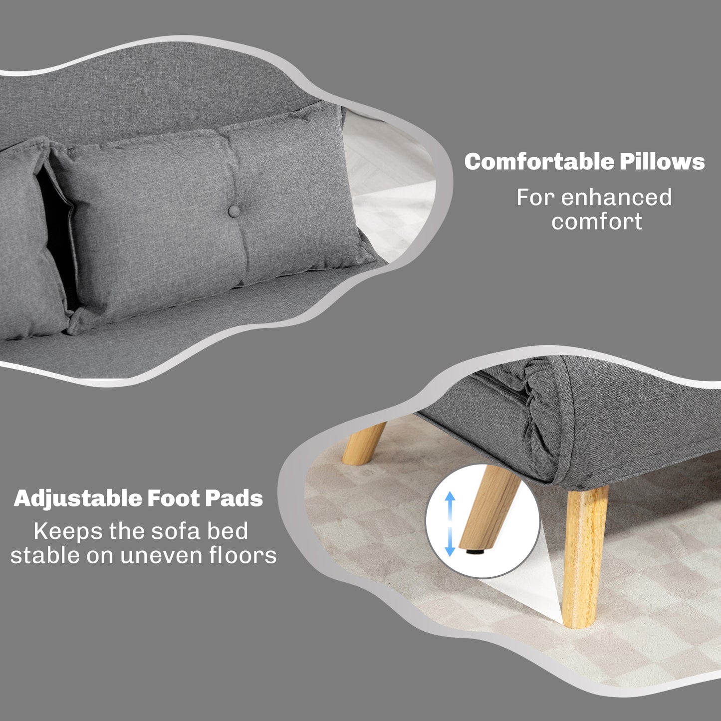 HOMCOM Two-Seater Linen-Look Sofa Bed - Grey