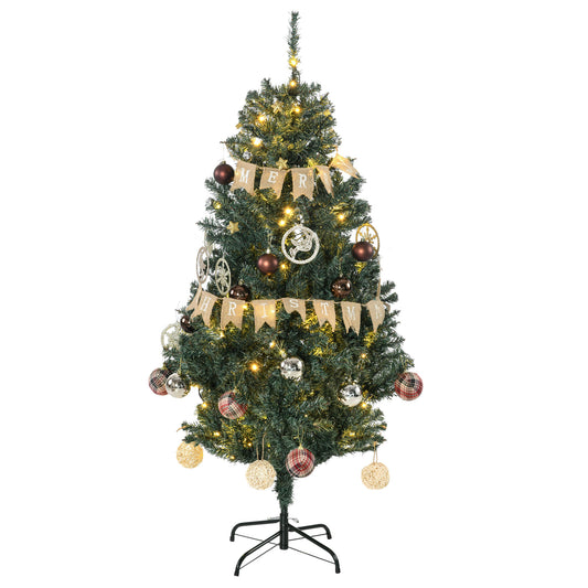 HOMCOM 5' Artificial Prelit Christmas Trees Holiday DÃ©cor with Warm White LED Lights, Decoration, Banner, Tag, Ball