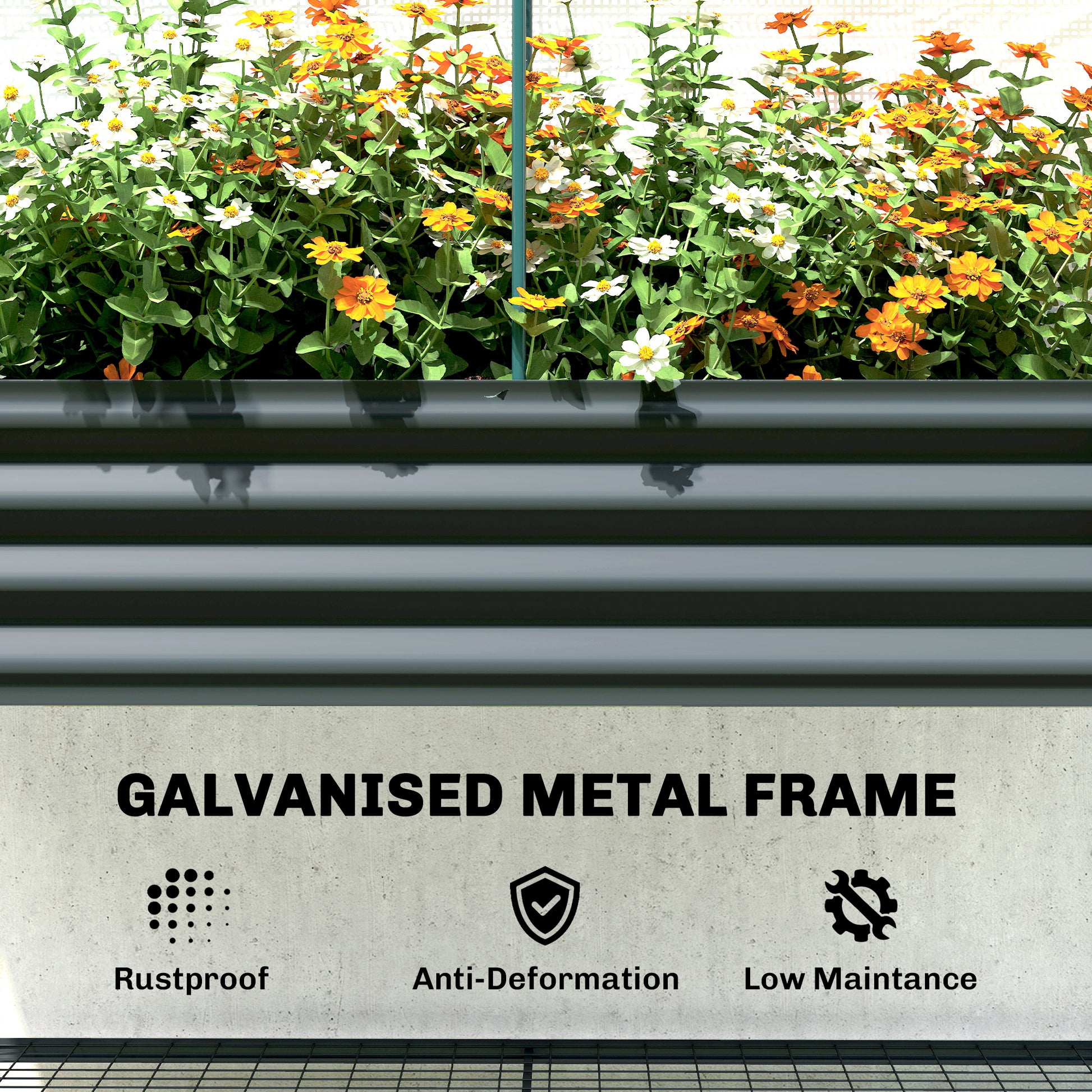 Outsunny Galvanised Raised Planter with Greenhouse Cover, Metal Raised Garden Bed on Legs with Bed Liner and Bottom Shelf