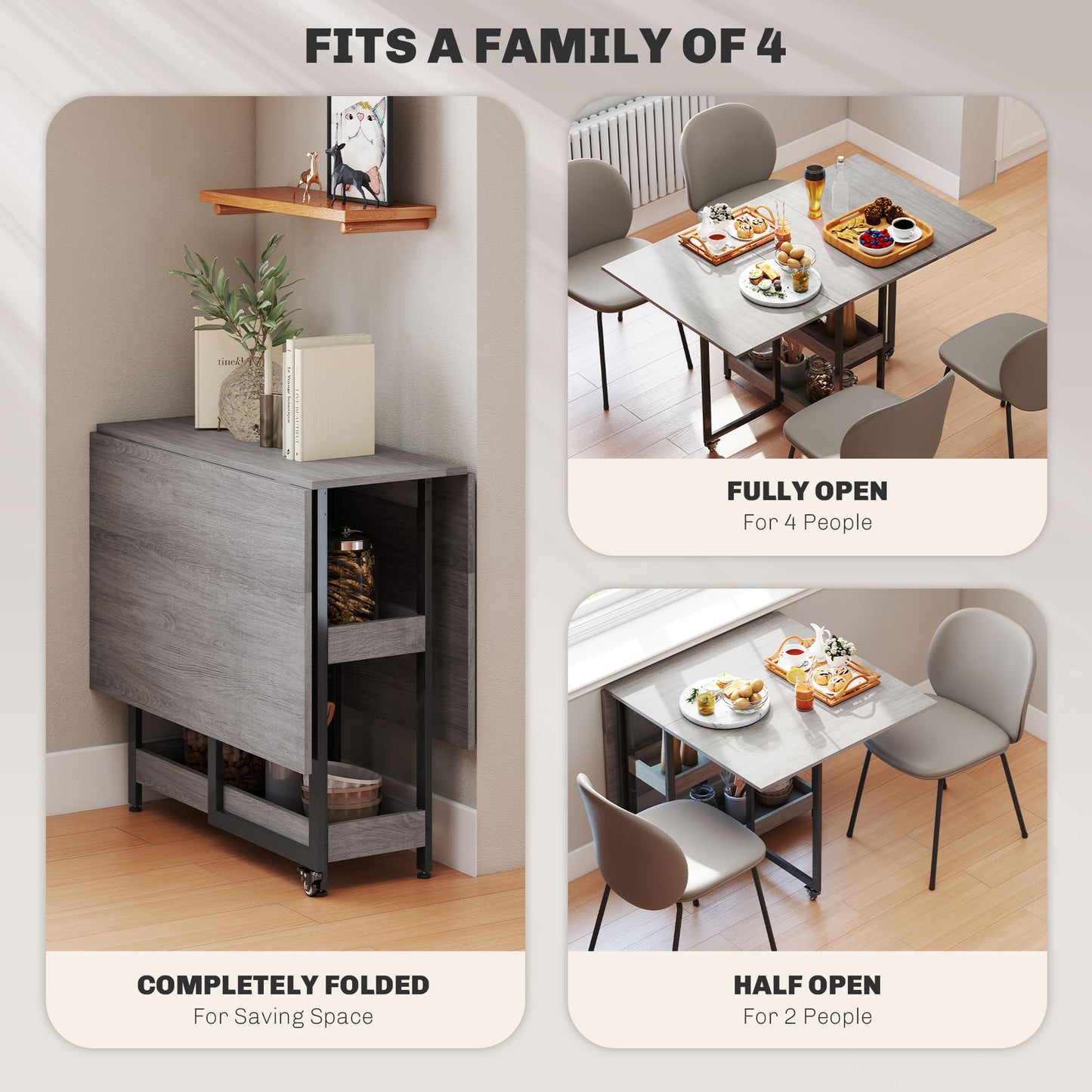 HOMCOM Four-Person Drop Leaf Table - Grey Wood-Effect