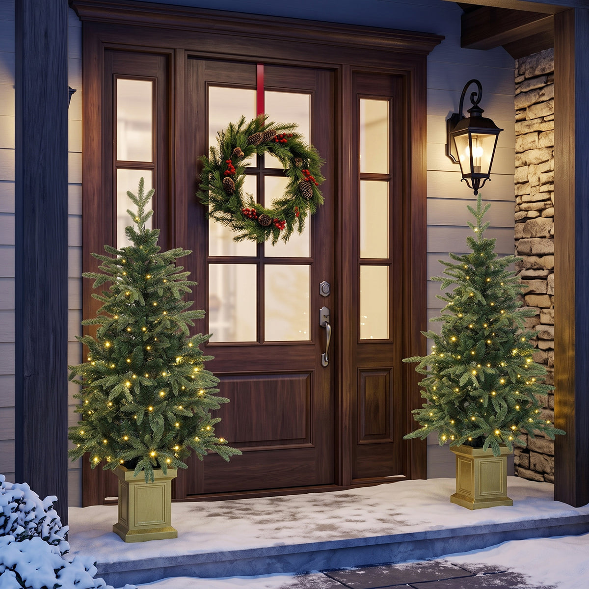 HOMCOM Set of 2 Prelit Christmas Trees with Dual-Colour LEDs, Remote, 4ft Artificial Aspen Fir Battery-Operated, 11 Modes, Pot