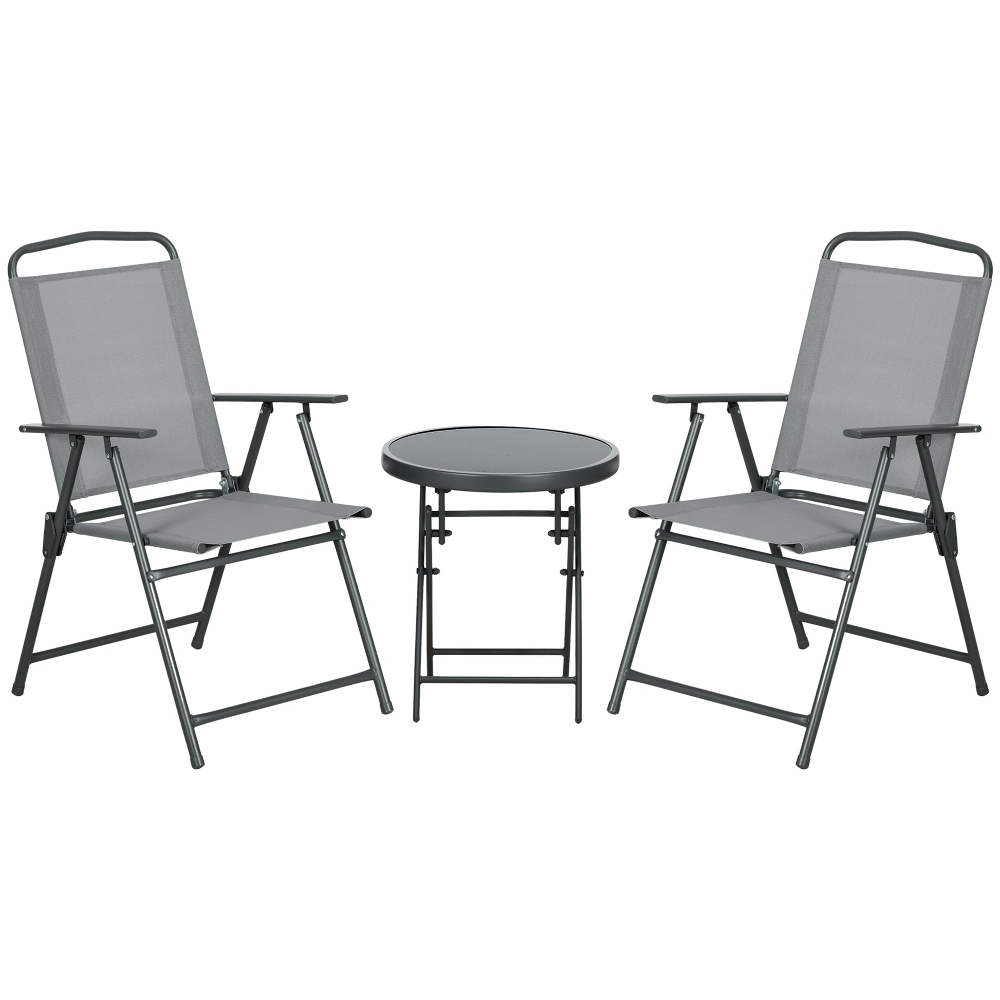 Outsunny Three-Piece Garden Seat Set, with Glass-Top Table - Light Grey