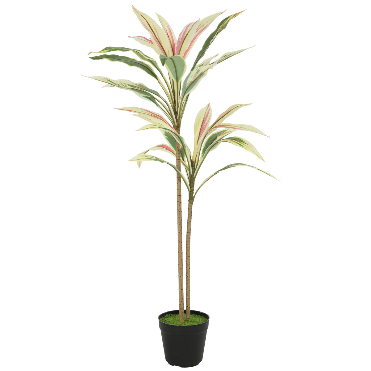 HOMCOM 90 cm Artificial Cordyline Tree in Moss Effect Pot, Realistic PEVA Faux Plant, Yellow Default Title