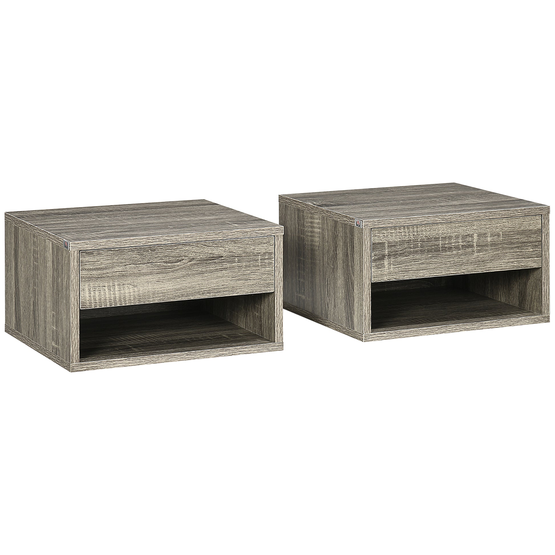 HOMCOM Floating Bedside Tables Set of 2, Wall Mounted Nightstand, Grey Wood Effect