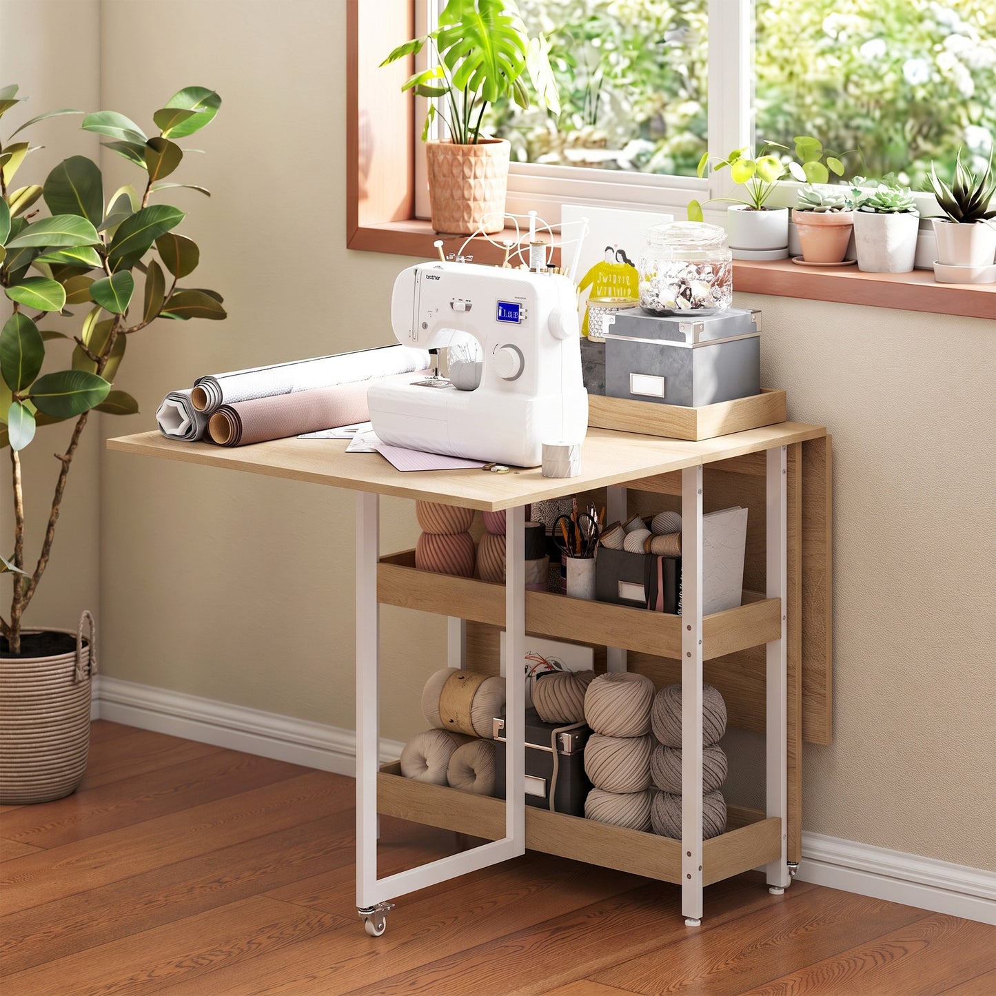 HOMCOM Four-Person Drop Leaf Table - Natural Wood-Effect