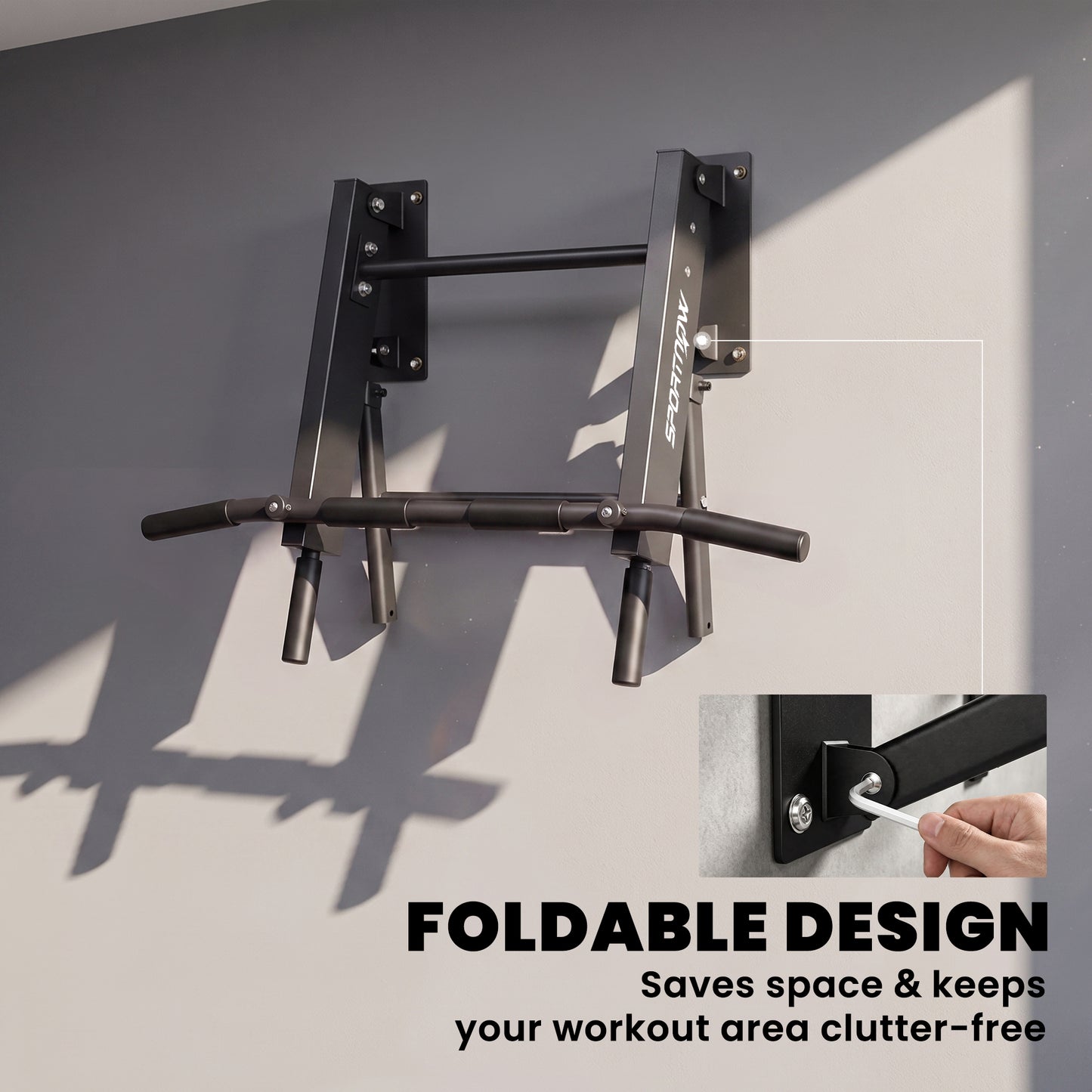 SPORTNOW Pull Up Bar Wall Mounted Chin Up Bar with Folding Design, 3 Hooks for Resistance Bands, Supports up to 120 kg, Black