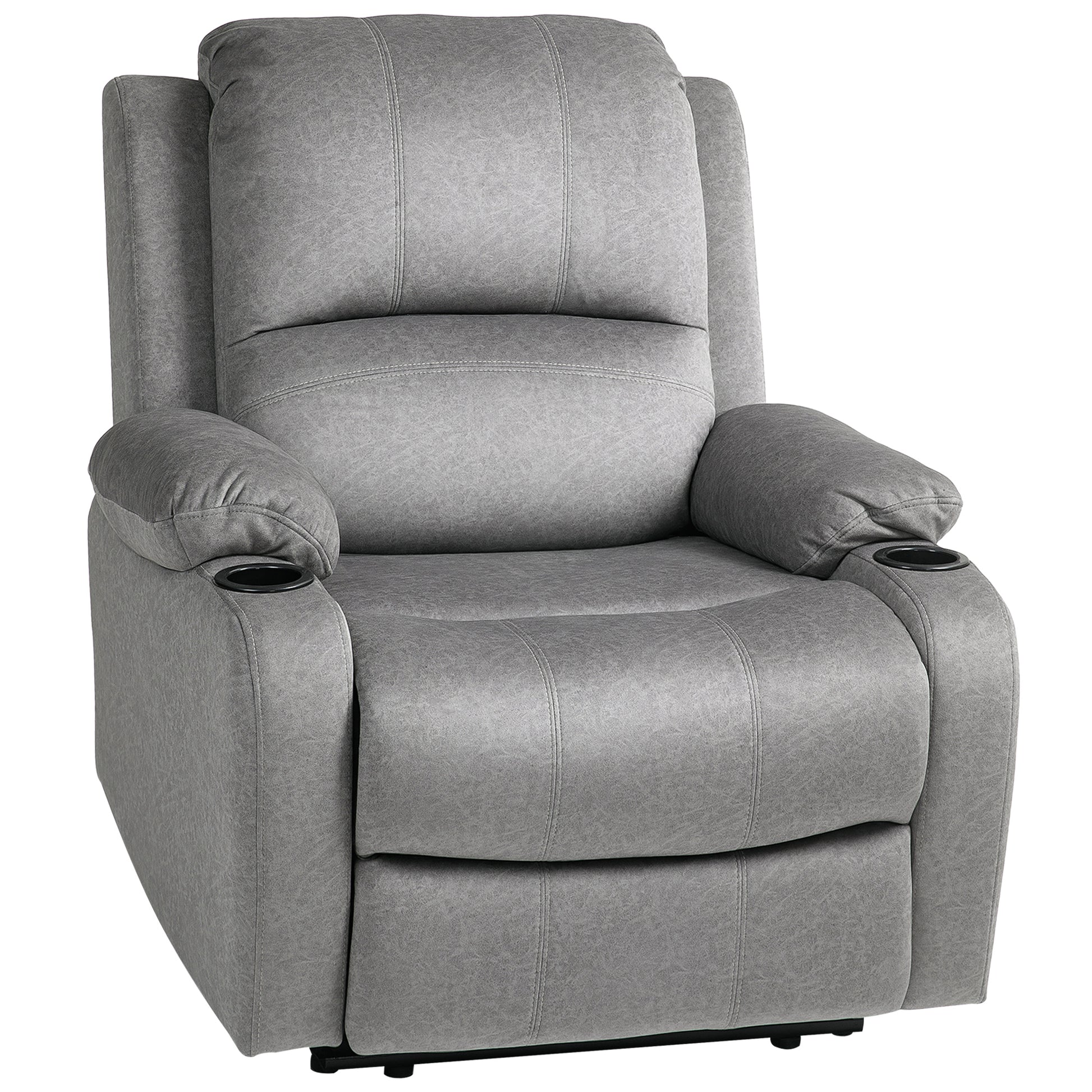HOMCOM Microfibre Manual Reclining Armchair with 135Â° Recline Back and Footrest - Grey