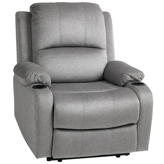 HOMCOM Microfibre Manual Reclining Armchair with 135Â° Recline Back and Footrest - Grey
