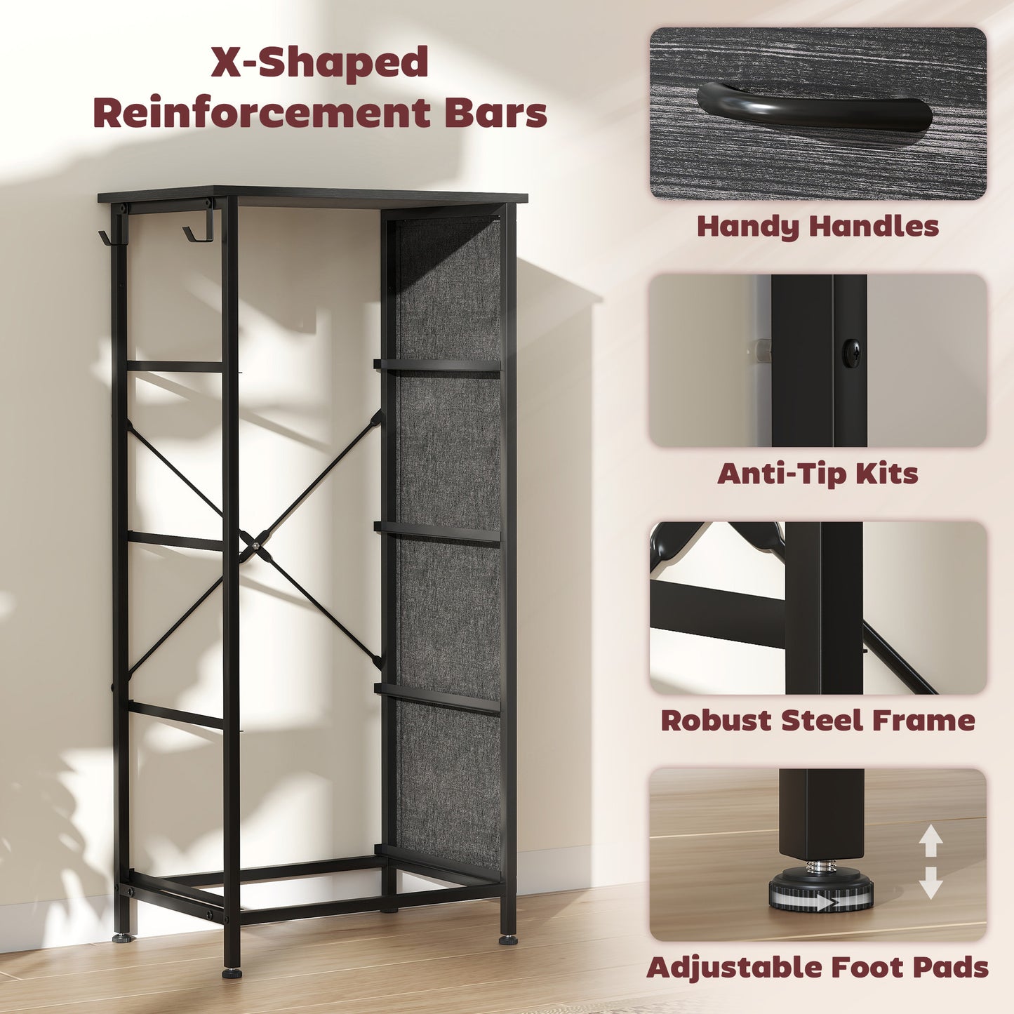 HOMCOM Chest of Four Fabric Drawers - Black