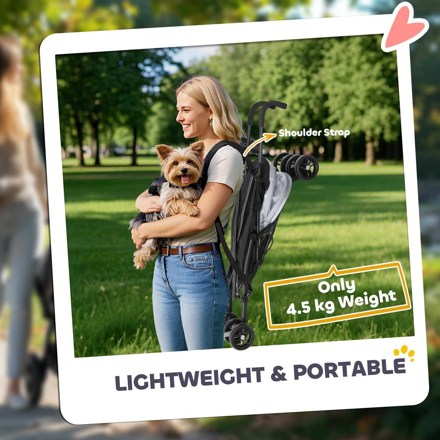 PawHut Foldable Dog Stroller, Lightweight Dog Pram w/ Shoulder Strap, Storage Bag, Cup Holder, Light Grey