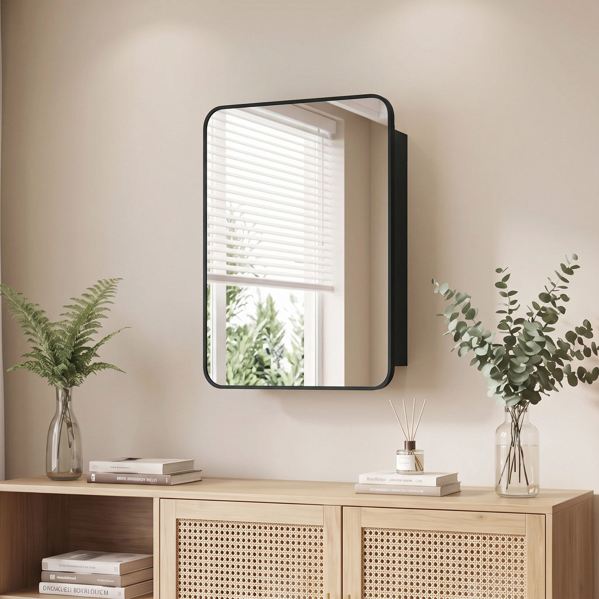 HOMCOM 50.8 x 11.6 x 71 cm Bathroom Mirror Cabinet, Wall Cabinet with Adjustable Shelves, Wall-Mounted or Recessed, Black