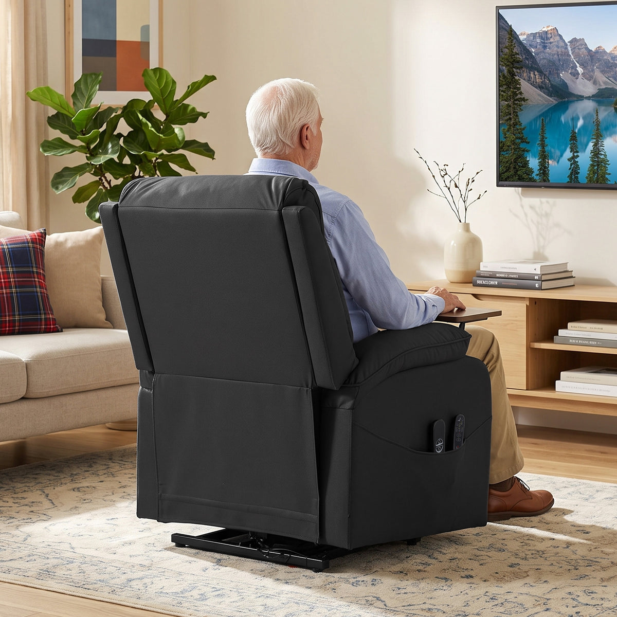 HOMCOM Riser Recliner Chair with Massage and Heat, Electric Lift Recliner Armchair for Elderly, with Side Table, Black