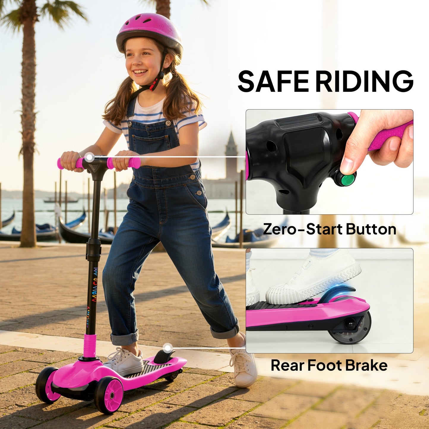 AIYAPLAY Three-Wheel Foldable Electric Scooter for Kids Aged 6-10 Years, Pink