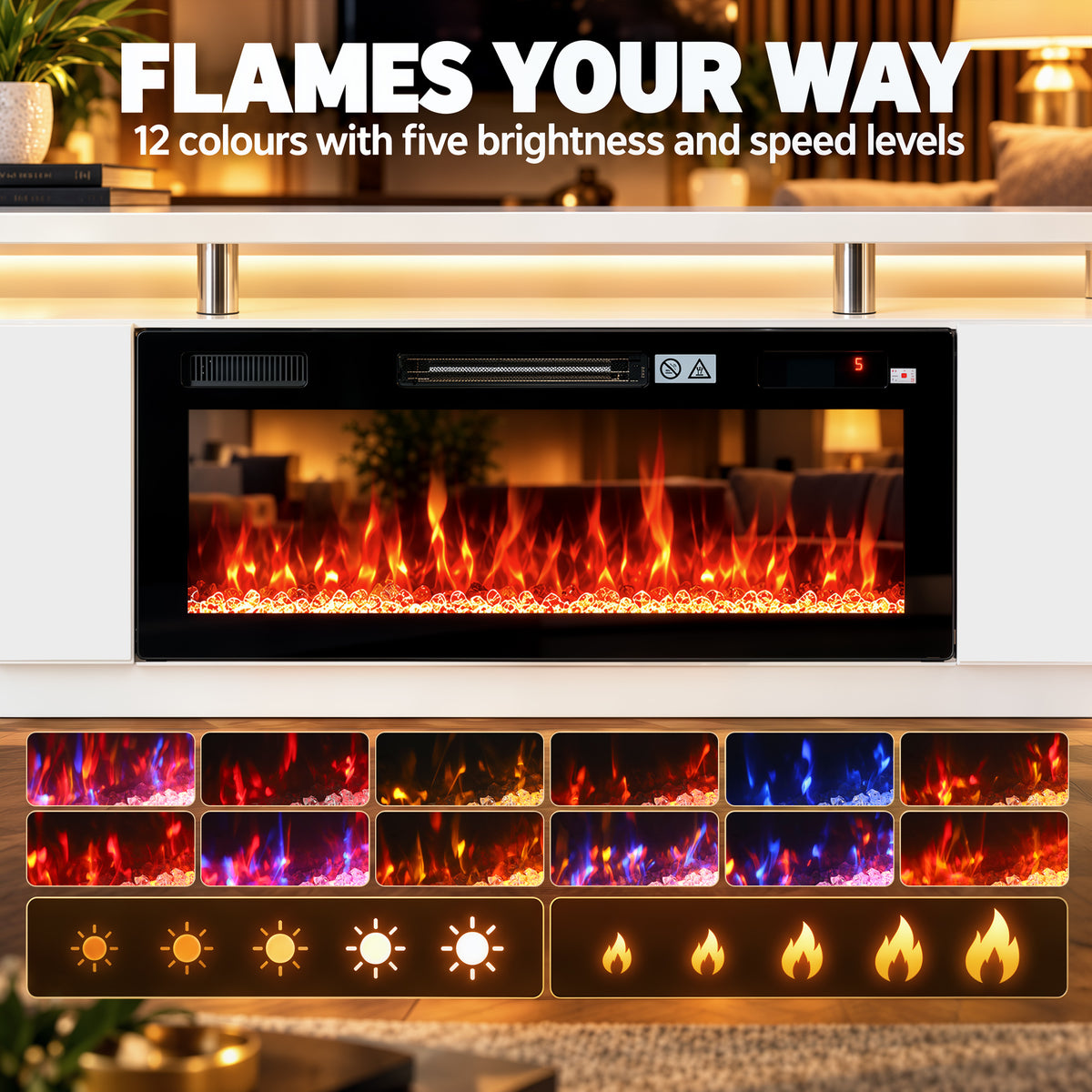 HOMCOM Electric Fireplace TV Stand for 80" TVs, 1800W LED Light Entertainment Center with Adjustable Flame, Remote, White