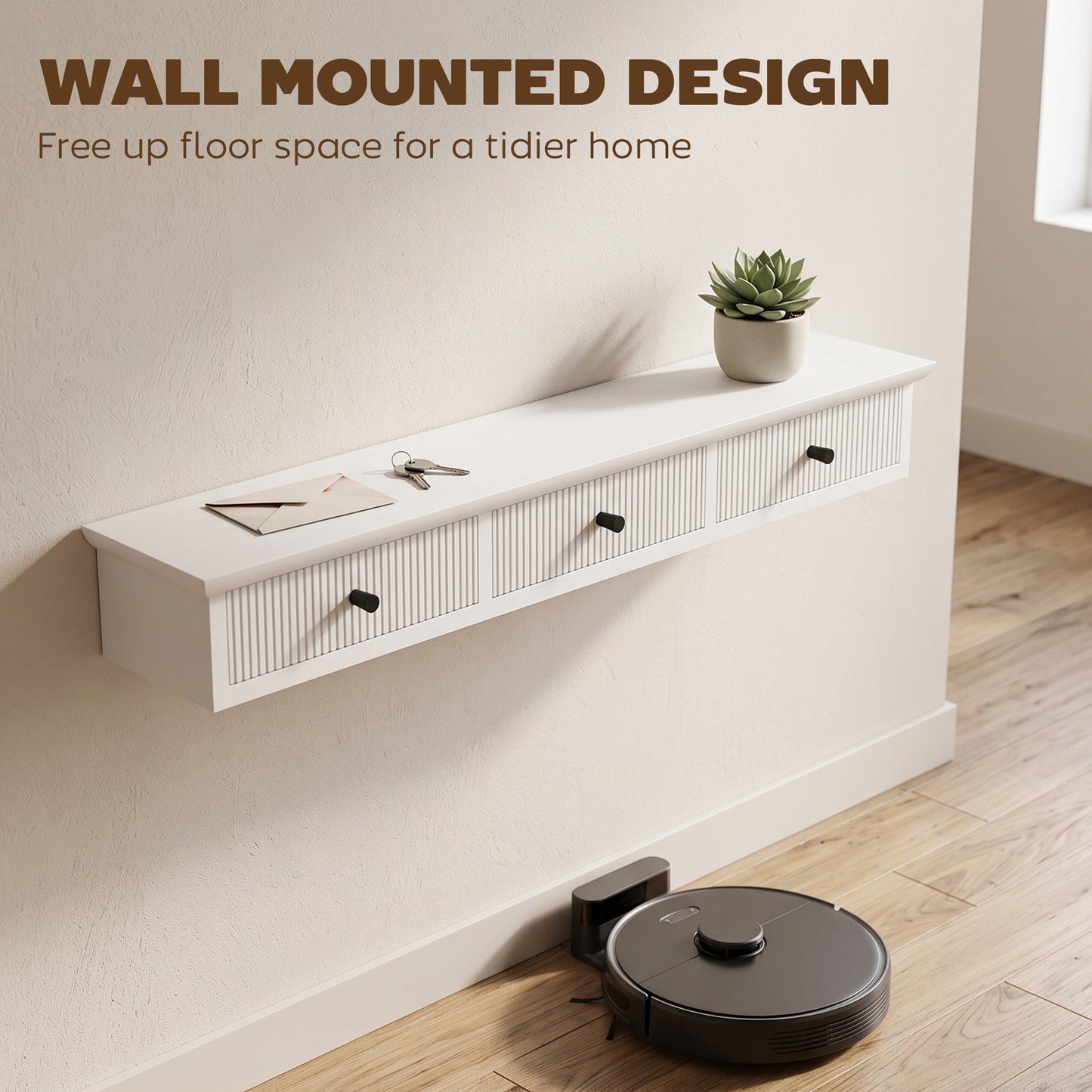 HOMCOM Shelf Wall-Mounted Storage Shelf Shelving Unit MDF 93 x 15 x 10 cm Entryway Kitchen Living Room, White