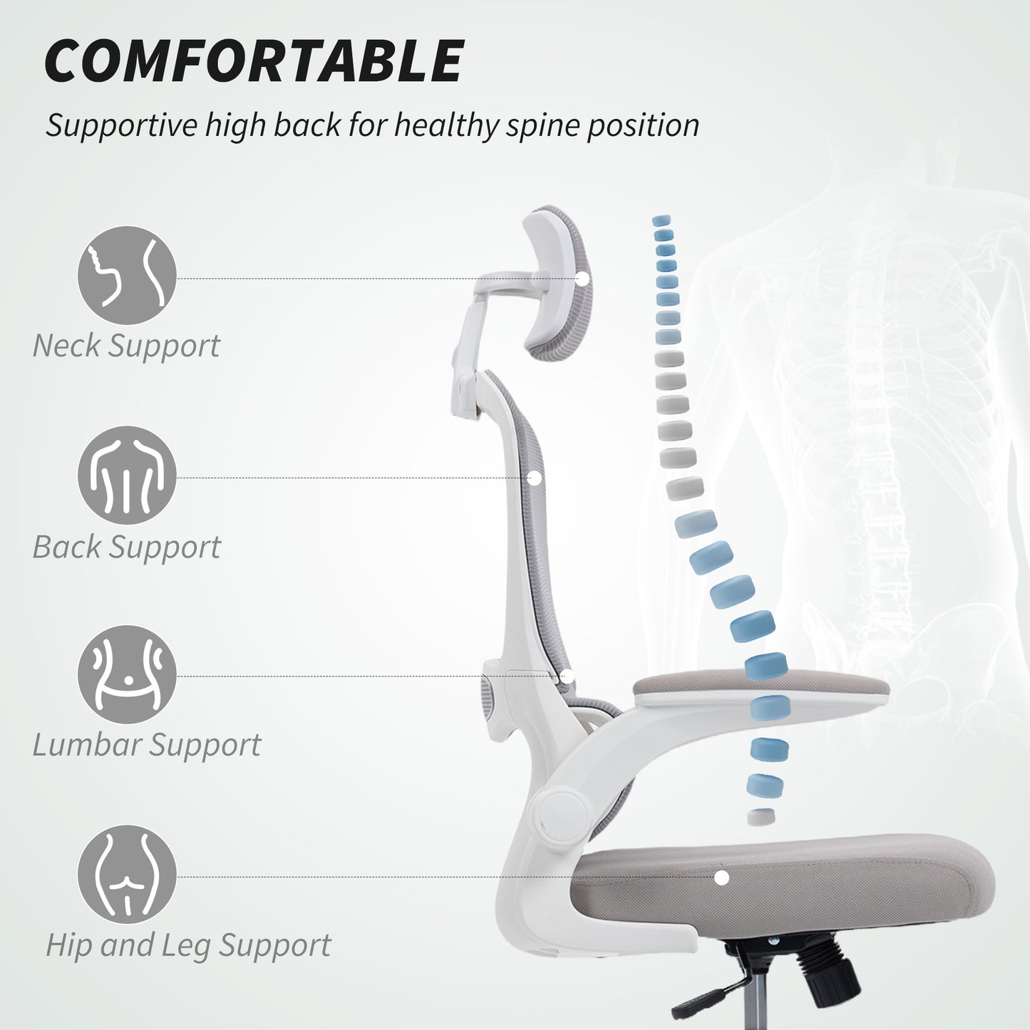 HOMCOM Mesh Back Office Chair, with Lumbar Support - Grey