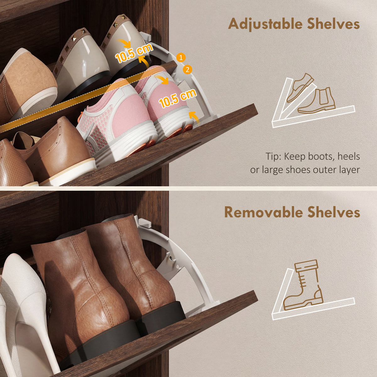HOMCOM Shoe Cabinet with 2 Flip Drawers, Boho Narrow Shoe Storage Cabinet, Dark Brown