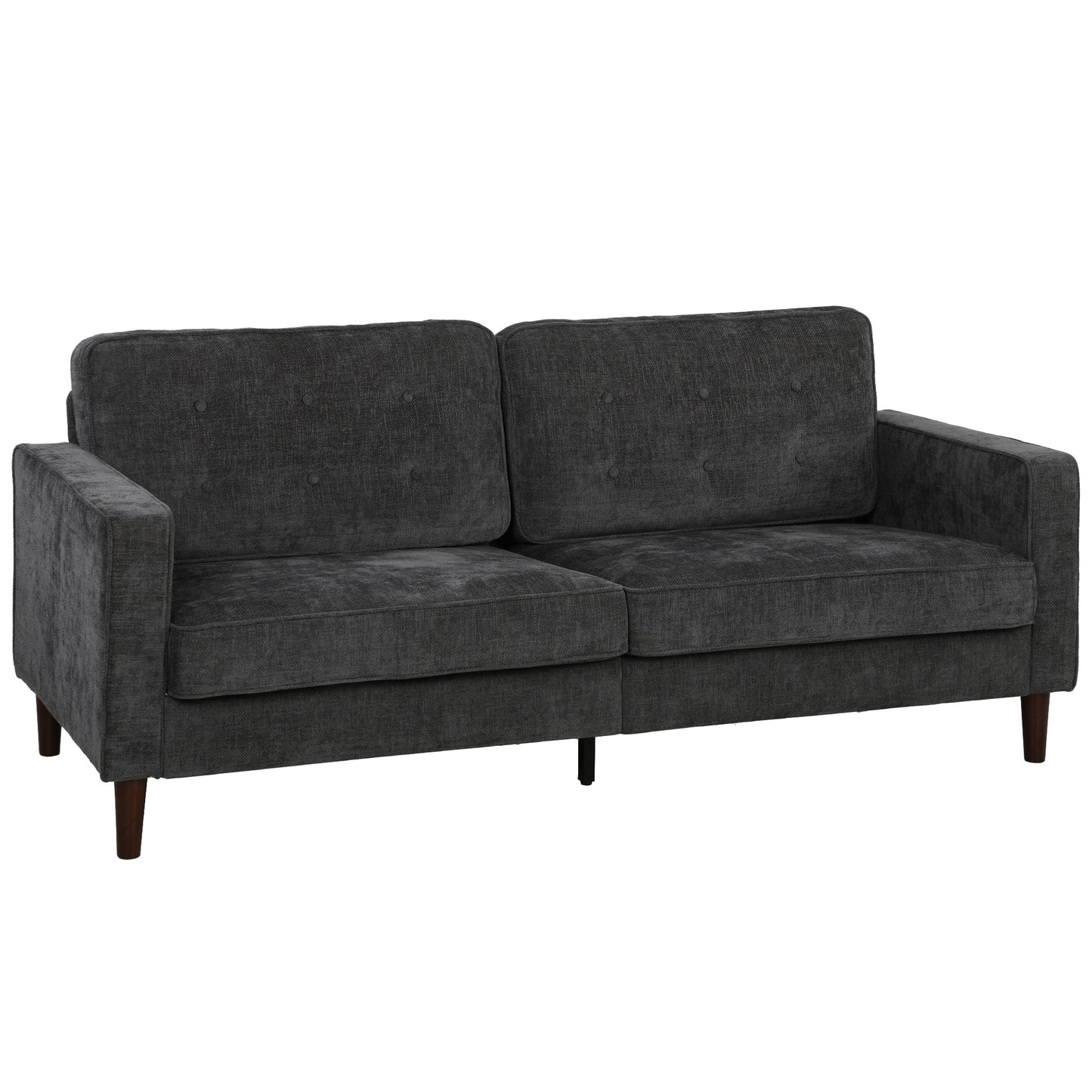 HOMCOM 3 Seater Sofa Button Tufted Upholstered Velvet Couch with Wood Legs for Living Room, Dark Grey
