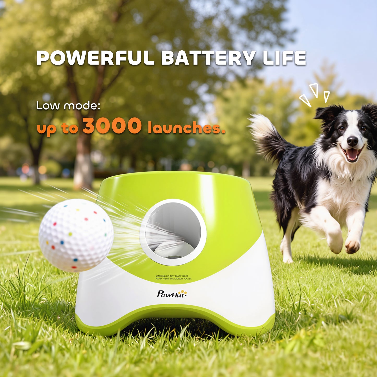 PawHut Automatic Dog Ball Launcher with 5 ETPU Balls 2.3", 3 Distance Settings 20/33/46ft, Green