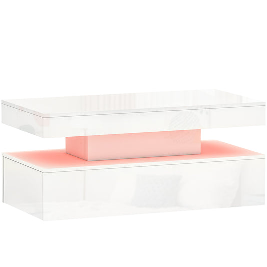 HOMCOM LED Coffee Table with Storage - High Gloss White