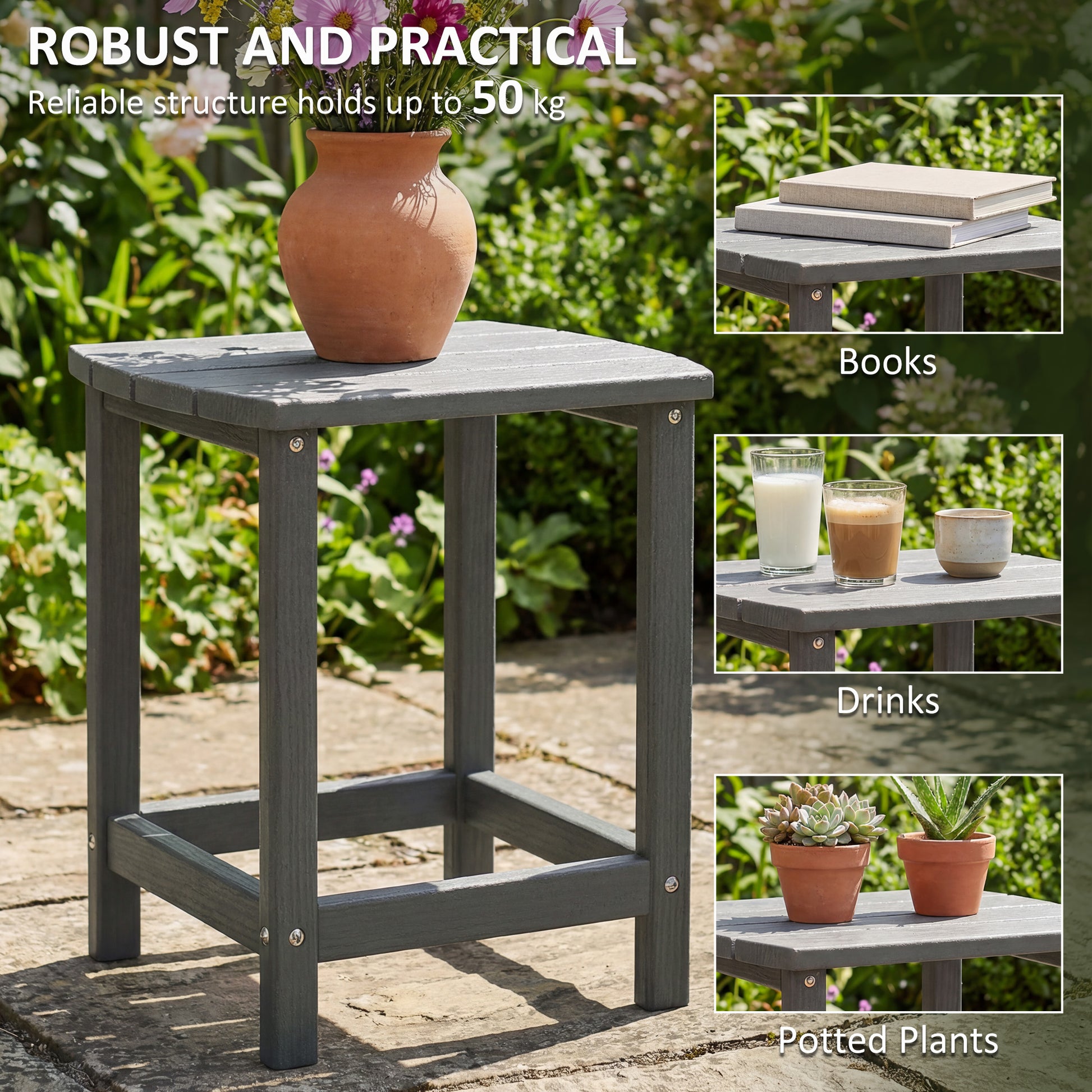 Outsunny Outdoor Side Table, Garden Coffee Table, All-Weather Adirondack Side Table for Garden, Beach, Indoor Outdoor, Grey