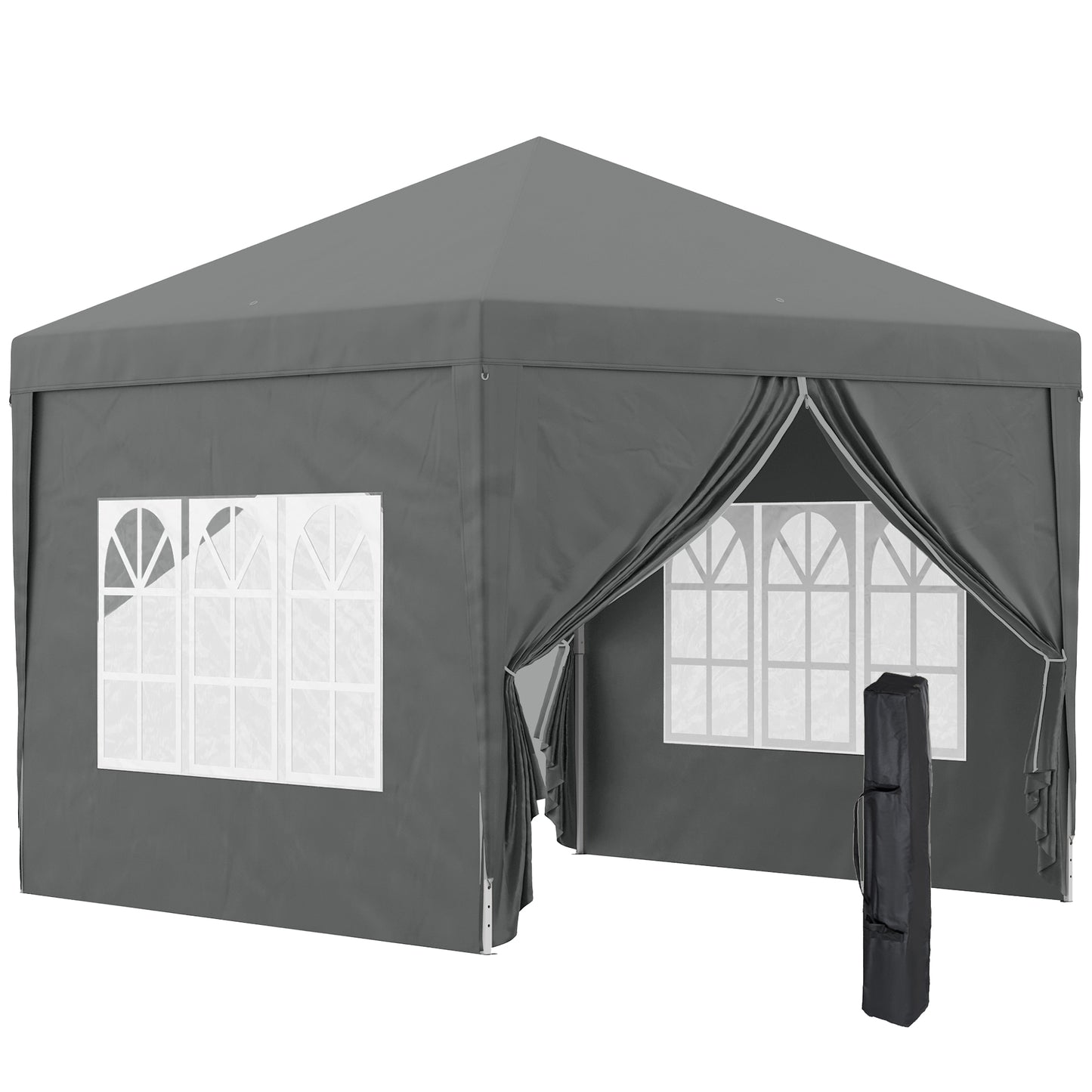 Outsunny 3x3(m) Pop-Up Gazebo, with Curtain Walls and Windows, Grey