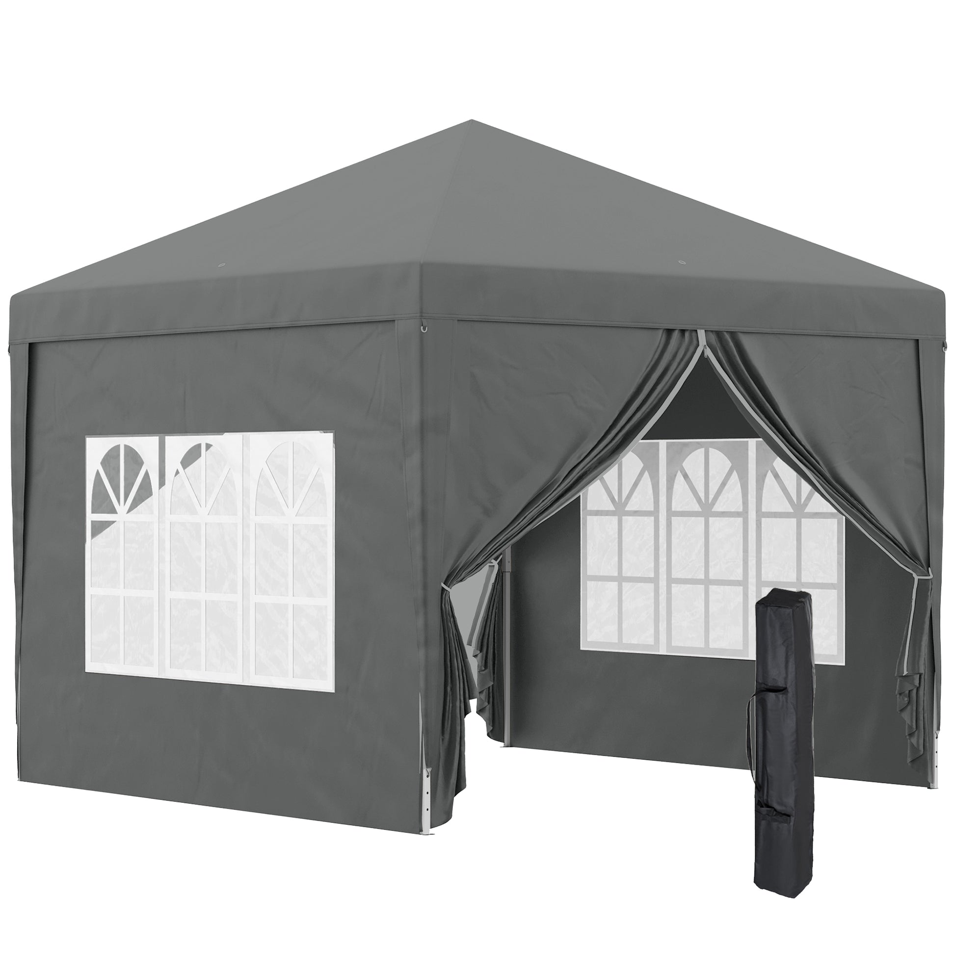 Outsunny 3x3(m) Pop-Up Gazebo, with Curtain Walls and Windows, Grey