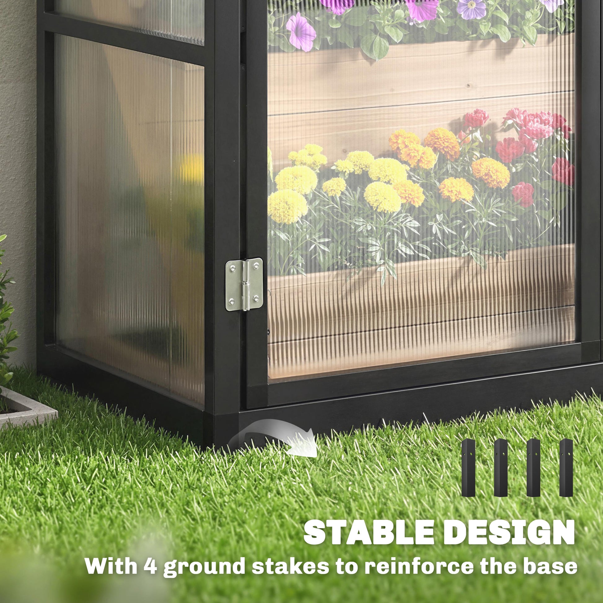 Outsunny Polycarbonate Greenhouse with Hinged Door, Top Vent, Lean-to Green House, Walk-in Greenhouse, 4 x 2ft, Black