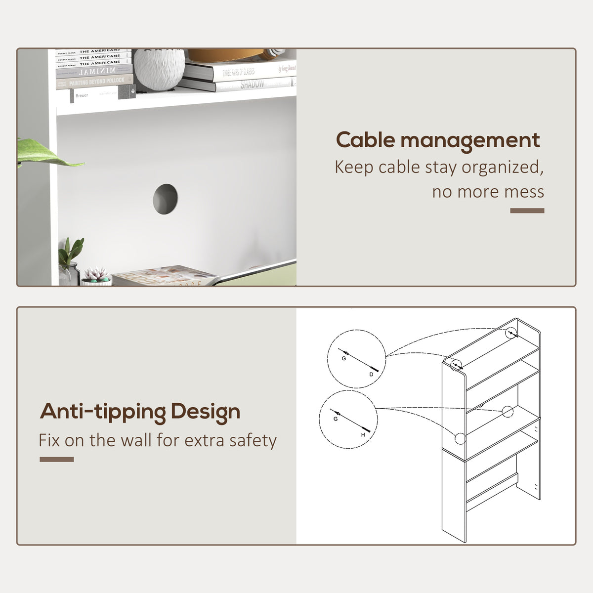 HOMCOM Foldable Desktop, Computer Desk with Storage Shelves, 80 x 69 x 155 cm, White