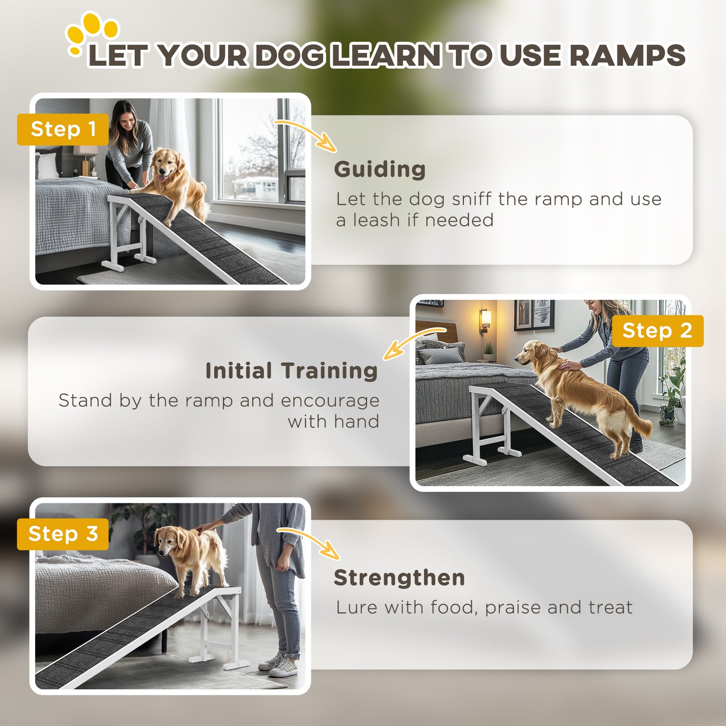 PawHut Pet Ramp for Dogs with Non-Slip Carpet and Top Platform - White & Grey