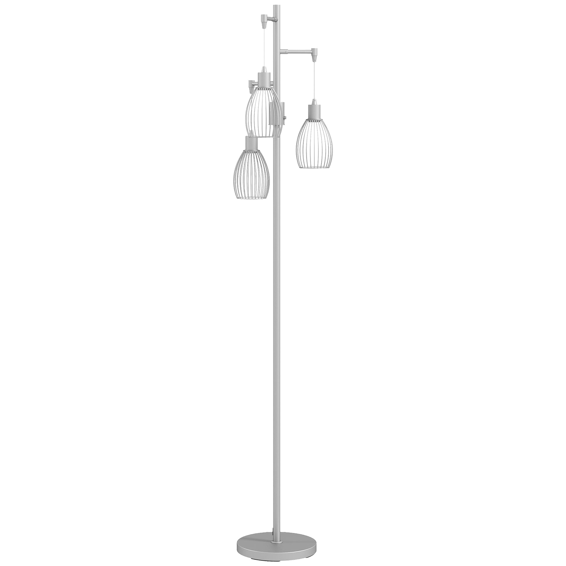 HOMCOM 3-Light Floor Lamp, 170cm Industrial Dimmable Standing Lamp with Steel Wire Cage Lampshades for Living Room, Bedroom, Dining Room, Study, Bulb Not Included, Silver Tone