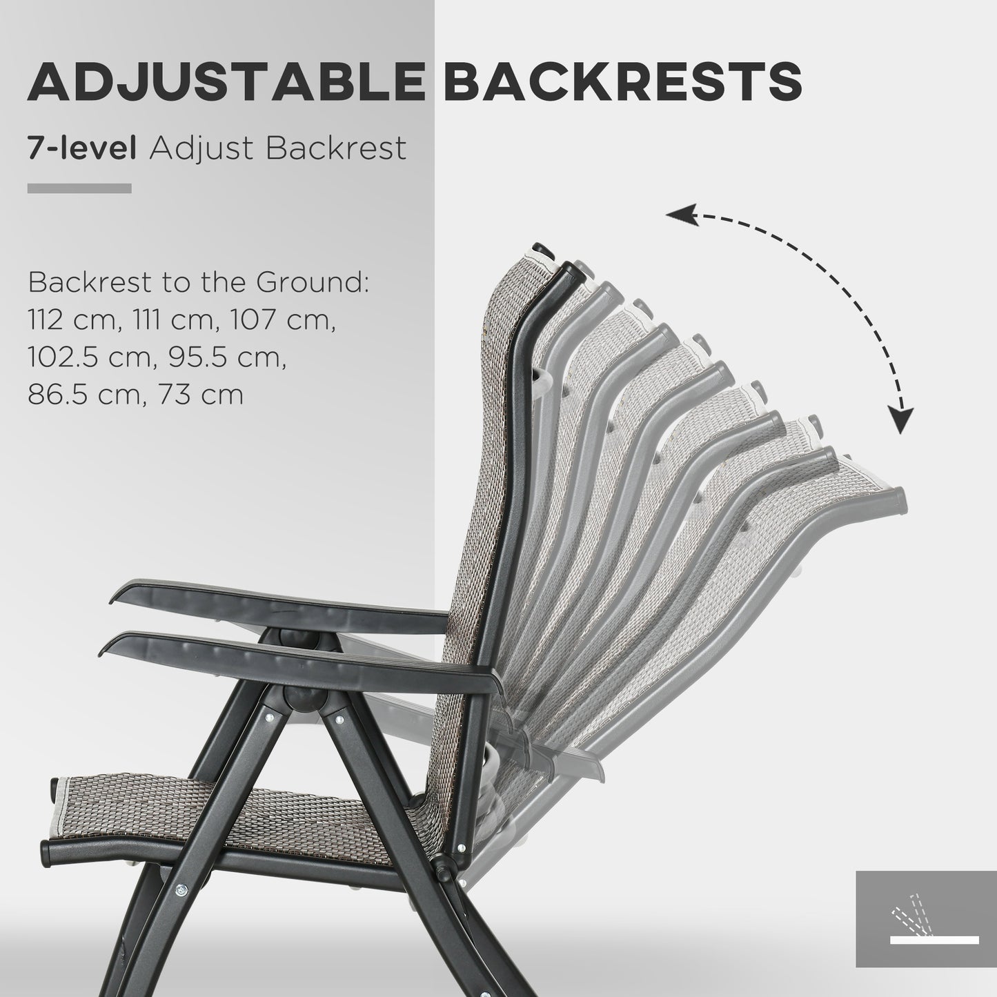 Outsunny Set of Two Folding Garden Chairs, with Seven-Position Adjustable Backs - Brown