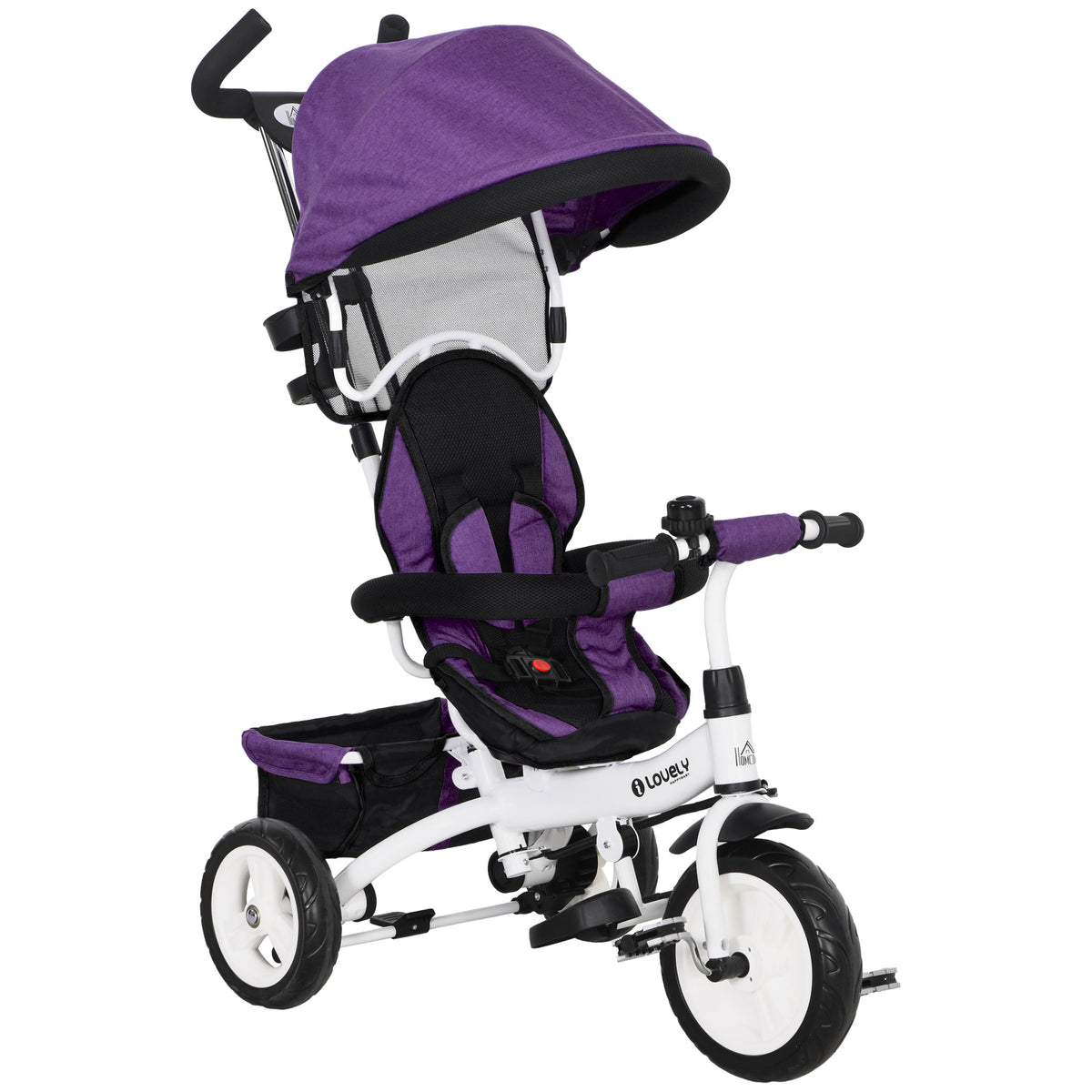 HOMCOM 6 in 1 Kids Trike Push Bike w/ Push Handle, Canopy, 5-point Seat Belt, Storage, Footrest, Brake, for 1-5 Years, Purple Default Title