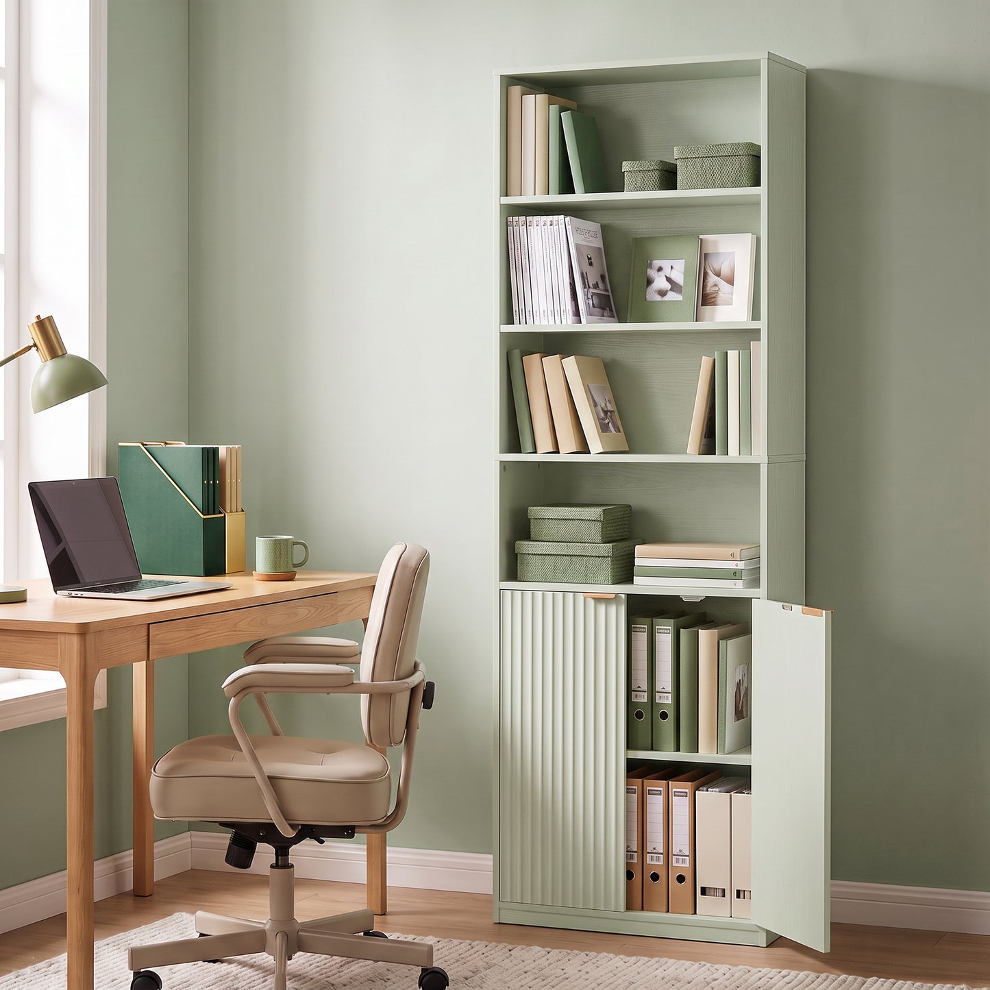 HOMCOM Bookcase Adjustable Shelf Bookshelf Anti-Tip Hardware 6-Tier, Light Green