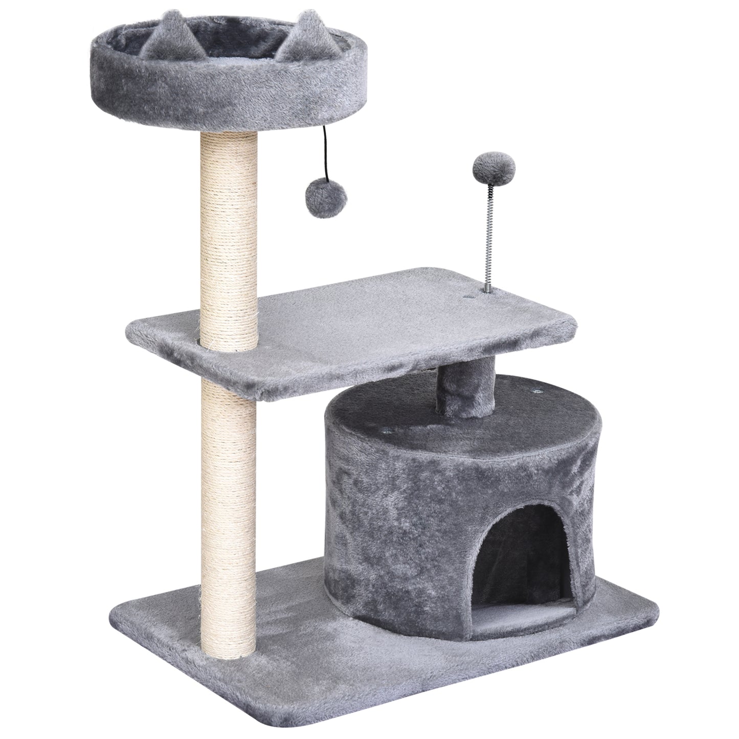 PawHut Cat Tree for Indoor Cats with Scratching Post Climbing Tower Kitty Activity Centre Condo Perch Jumping Platforms Grey 60L x 40W x 81H cm