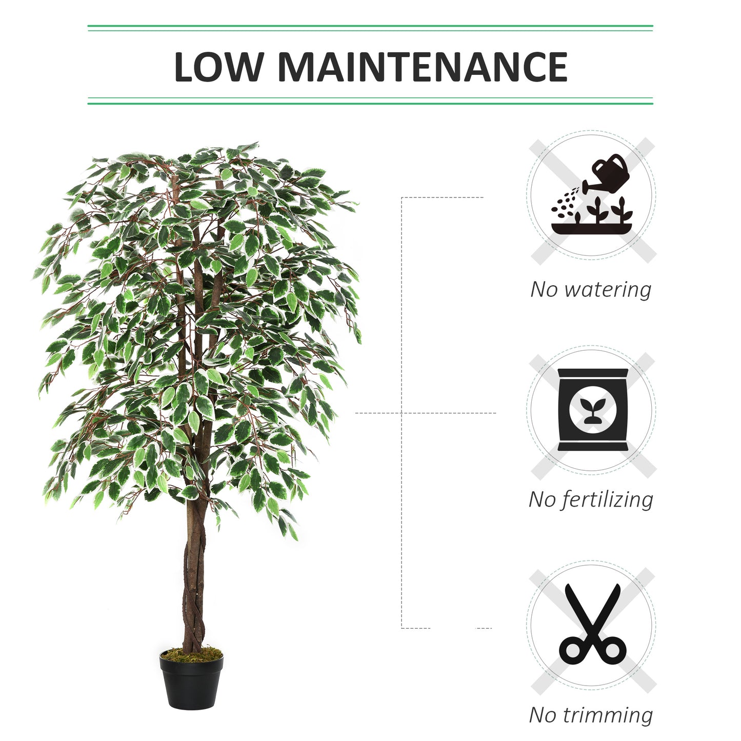 Outsunny 160cm/5.2FT Artificial Ficus Silk Tree with Nursery Pot, Decorative Fake Plant, for Indoor Outdoor DÃ©cor