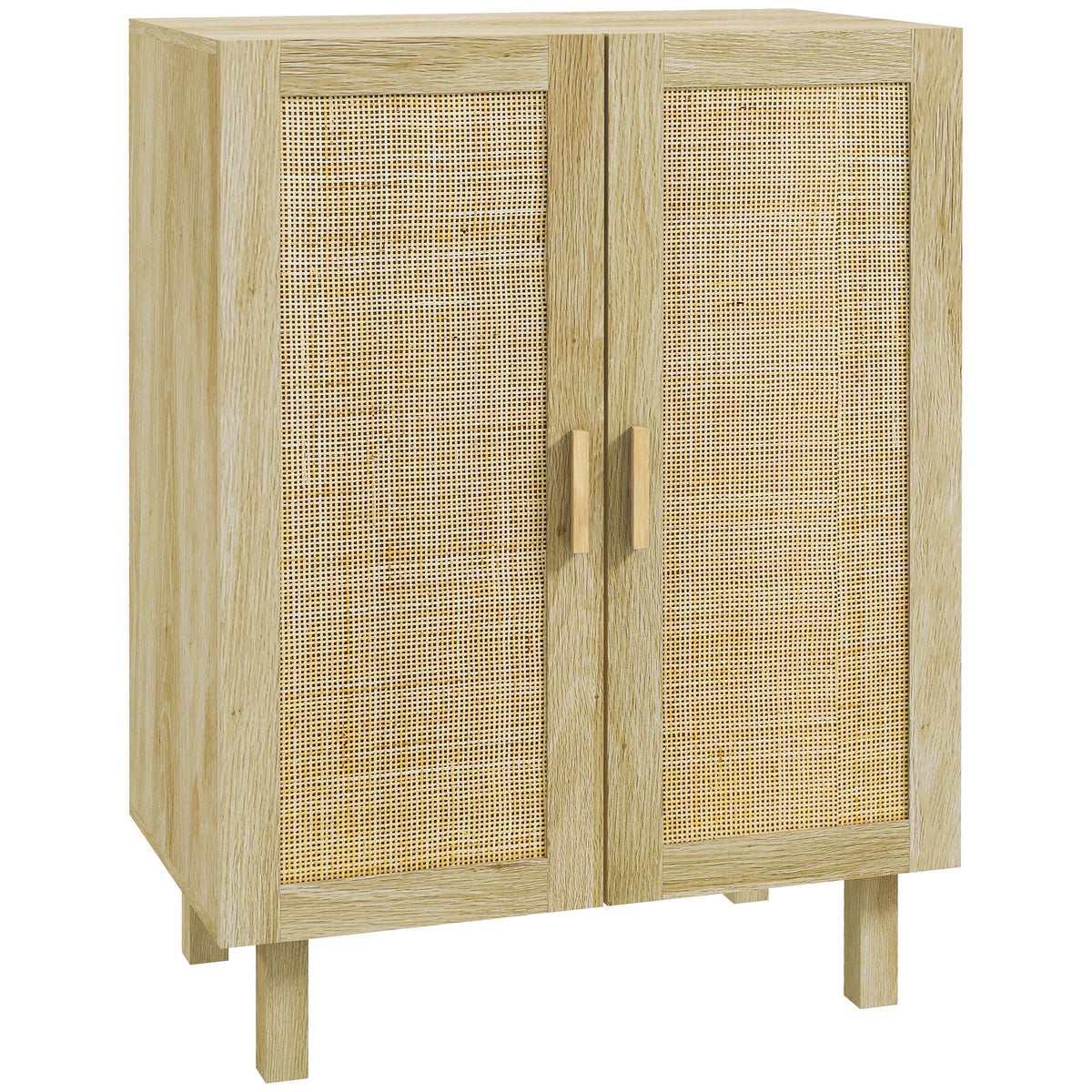 HOMCOM Sideboard Storage Cabinet, Boho Kitchen Cabinet with 2 Rattan Doors and Adjustable Shelves for Kitchen, Natural