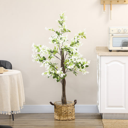 HOMCOM Artificial Plants Honeysuckle Flower in Pot Fake Plants with Curved Boots for Indoor 15x15x150cm White