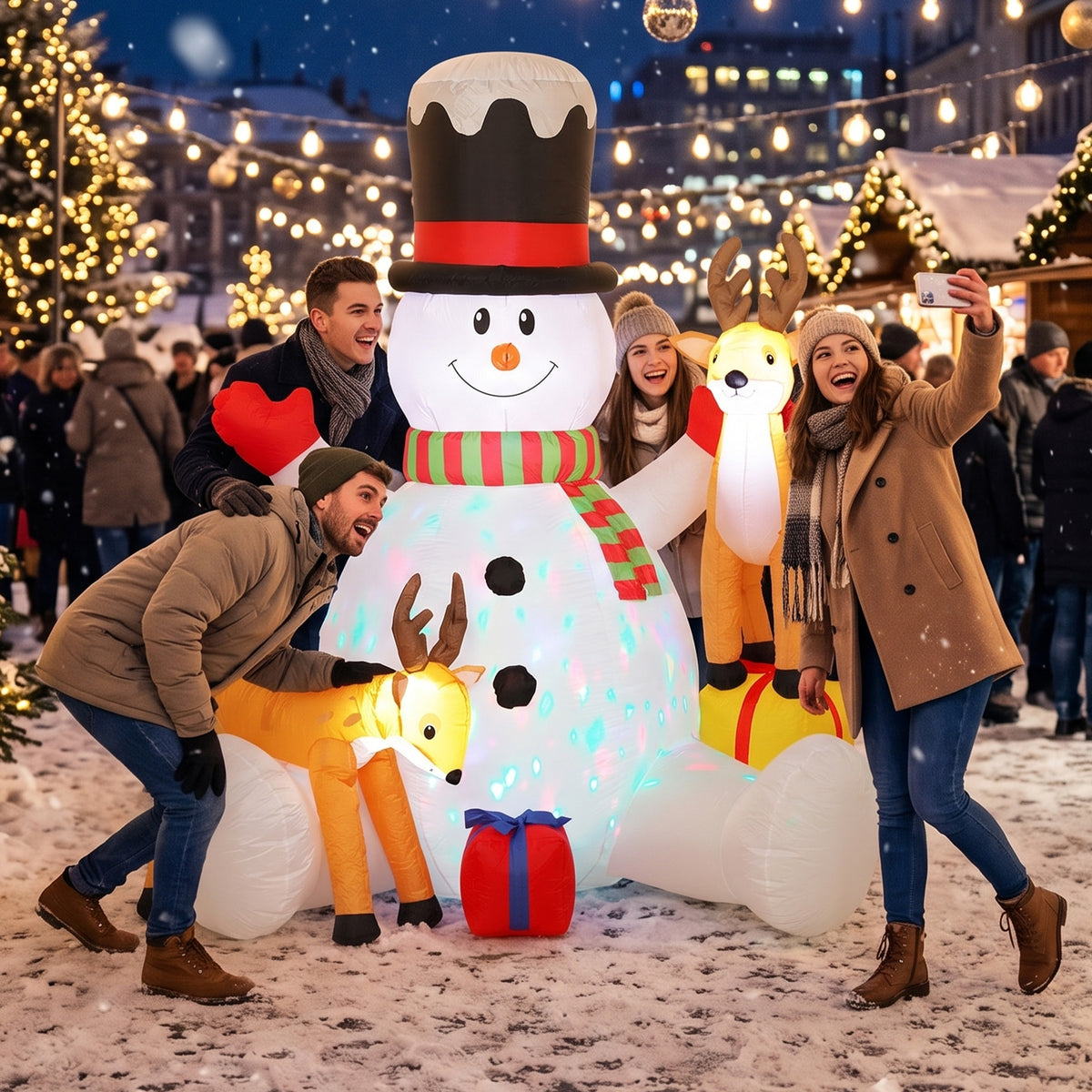 Outsunny 7ft Giant Christmas Inflatable Snowman with 2 Reindeer, Outdoor Blow Up Christmas Decoration with LEDs, Bag