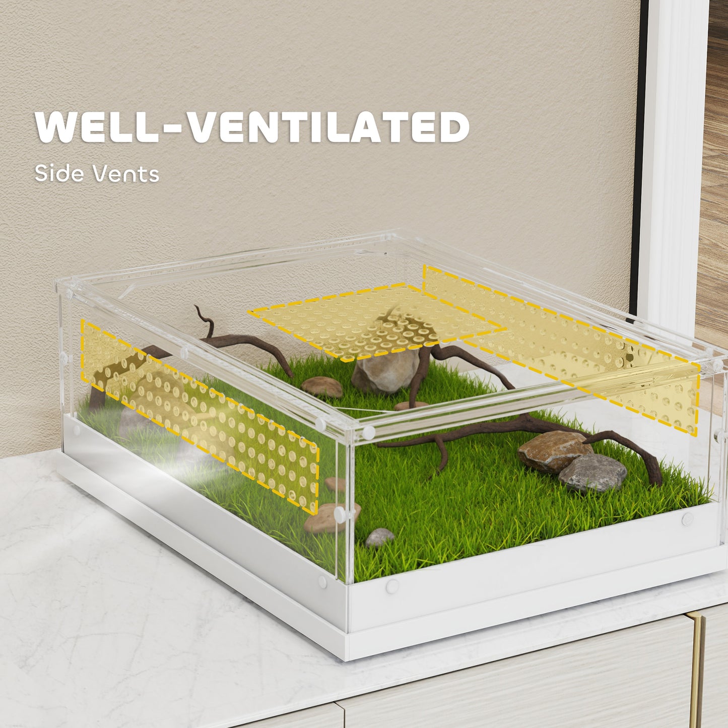 PawHut Acrylic Reptile Terrarium with Top Sliding Door, Vents,  for Snake, Frog, Spider, Gecko, Tarantula, 40 x 30 x 15 cm