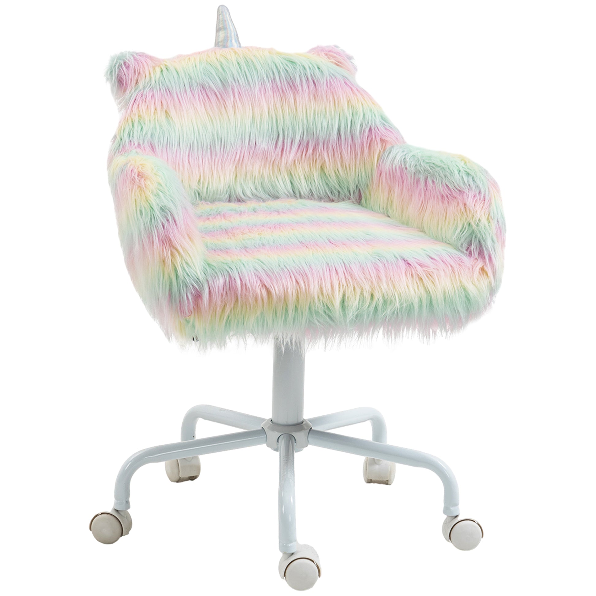 Vinsetto Unicorn Home Office Chair, Height Adjustable Fluffy Desk Chair with Armrests and Swivel Wheels, Colourful Default Title