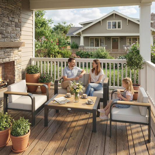 Outsunny 4 Seater Aluminium Garden Furniture Set with Olefin Cushions, Garden Sofa Set, Beige