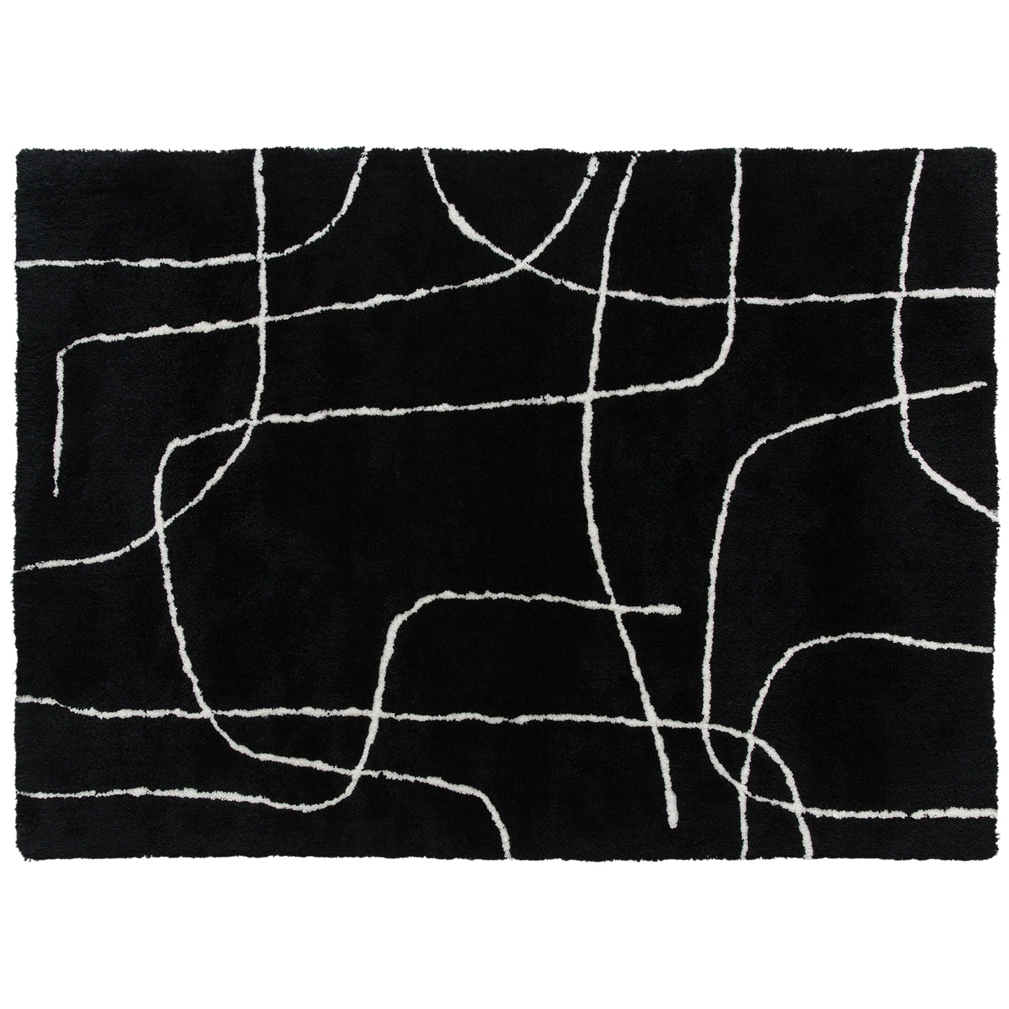 HOMCOM Modern Fluffy Area Rug, Geometric Pattern Washable Rug, Soft High Pile Floor Carpet for Living Room, Bedroom, Dining Room, Home Office, 170 x 120 cm, Black Default Title