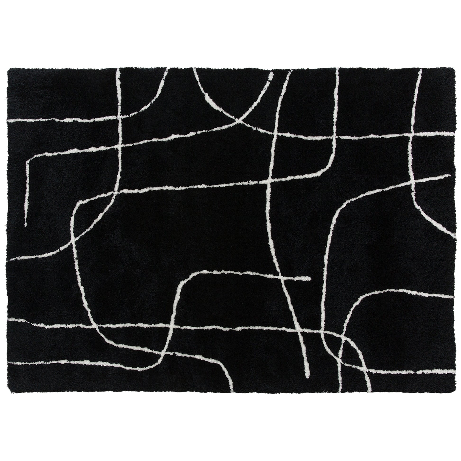 HOMCOM Modern Fluffy Area Rug, Geometric Pattern Washable Rug, Soft High Pile Floor Carpet for Living Room, Bedroom, Dining Room, Home Office, 170 x 120 cm, Black Default Title